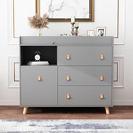 Baby Dresser Changing Table with Drawers,Shelf,Hidden Laundry