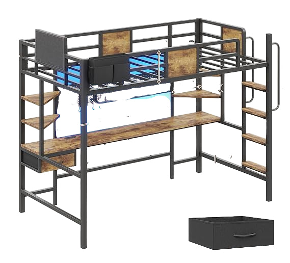 Loft Bed Twin Size with Desk,Twin Loft Bed with Storage Organizer