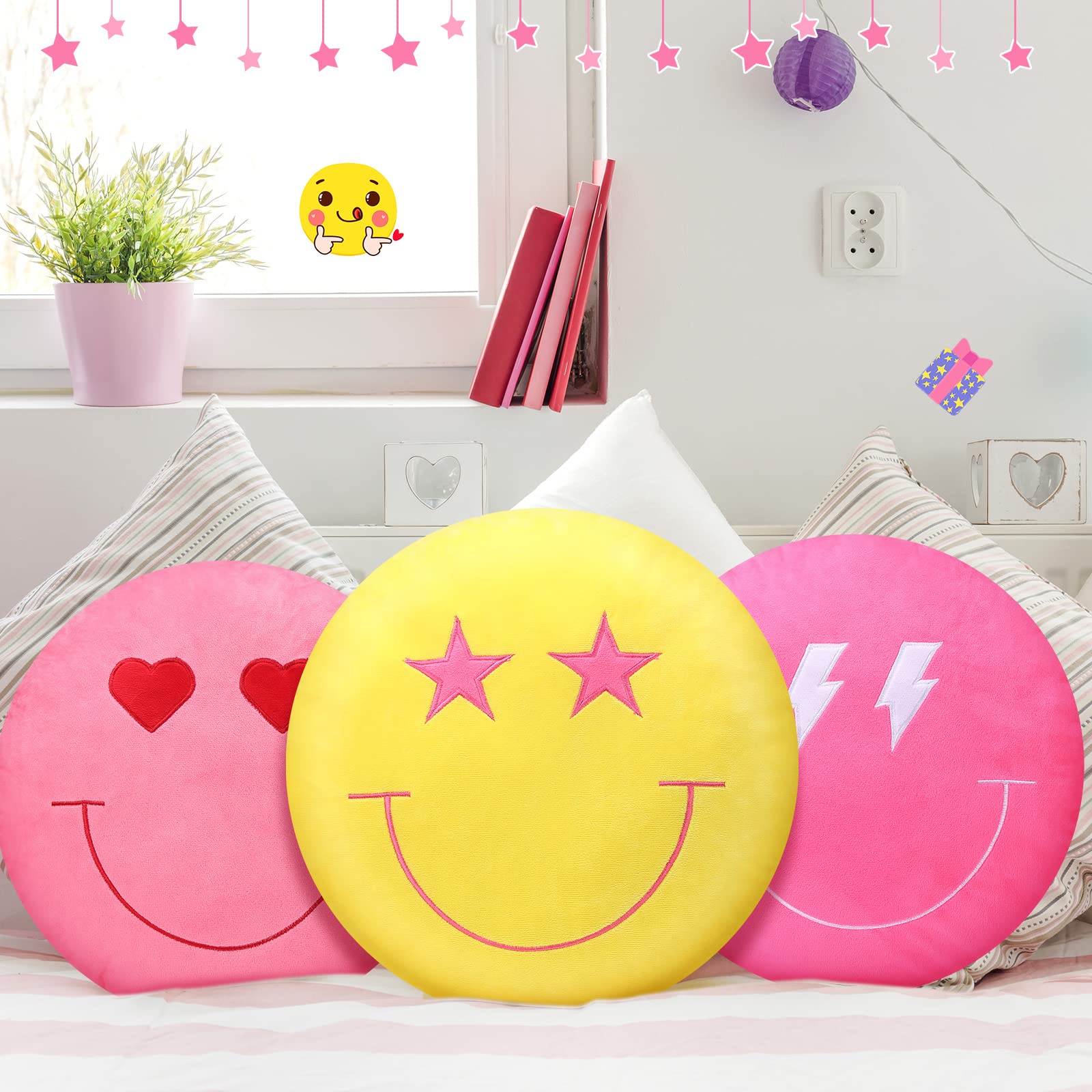 Face Emoticon Cushion Stuffed Plush Pillow, 3D Round Throw Pillows