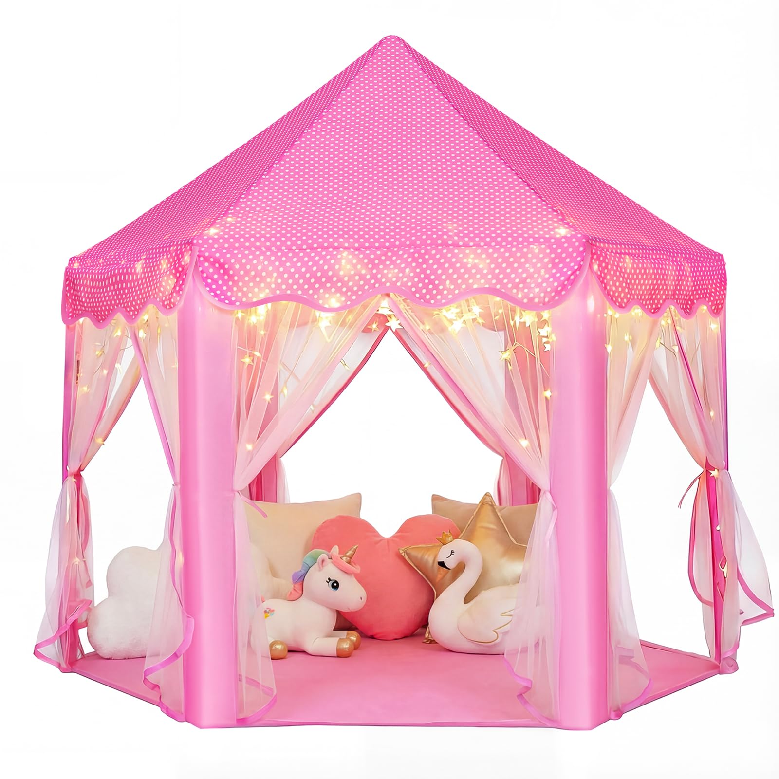Princess Castle Play Tent with Star Lights - Pink