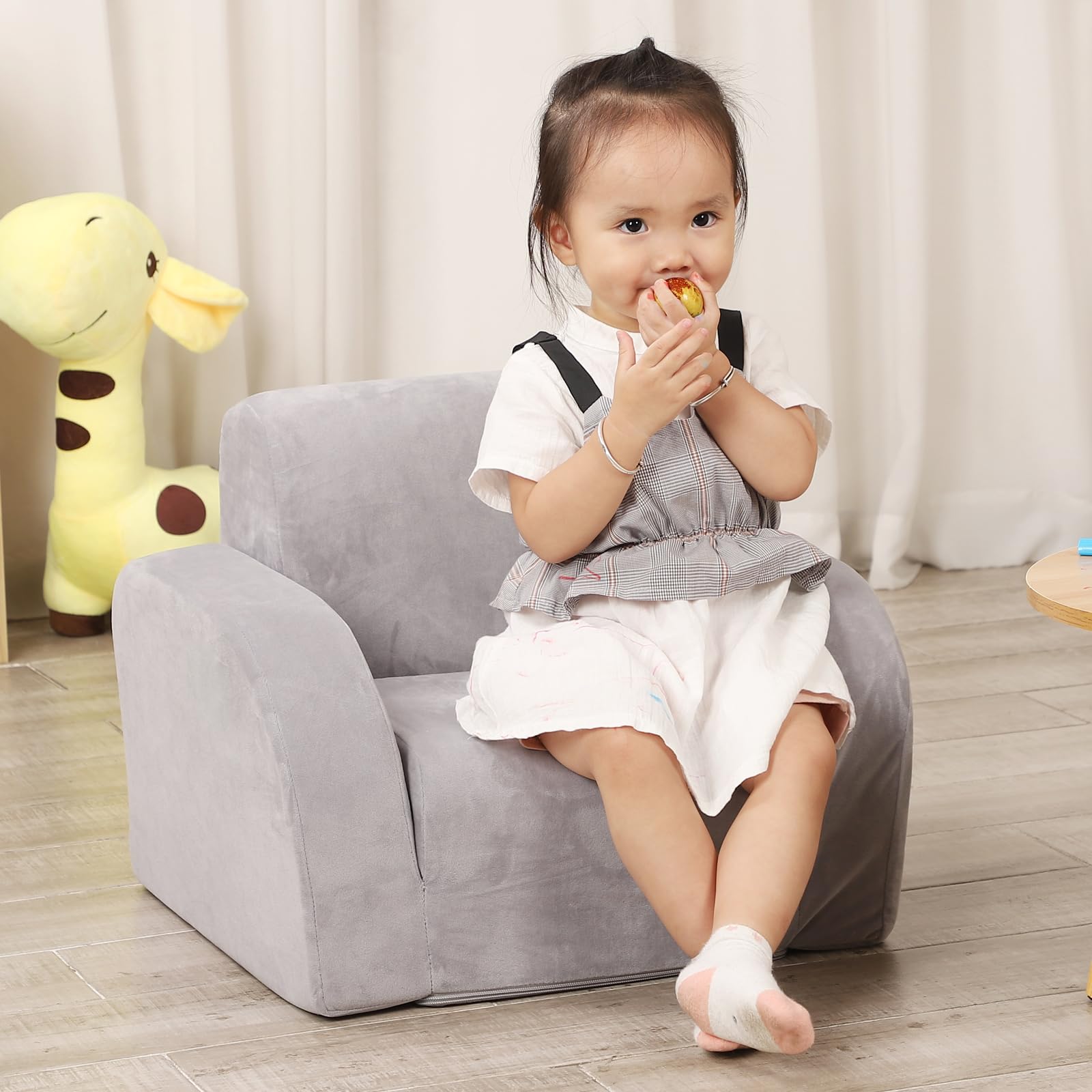 Elephant Printed Kids Sofa, 3-in-1 Convertible Flip Open Toddler Couch