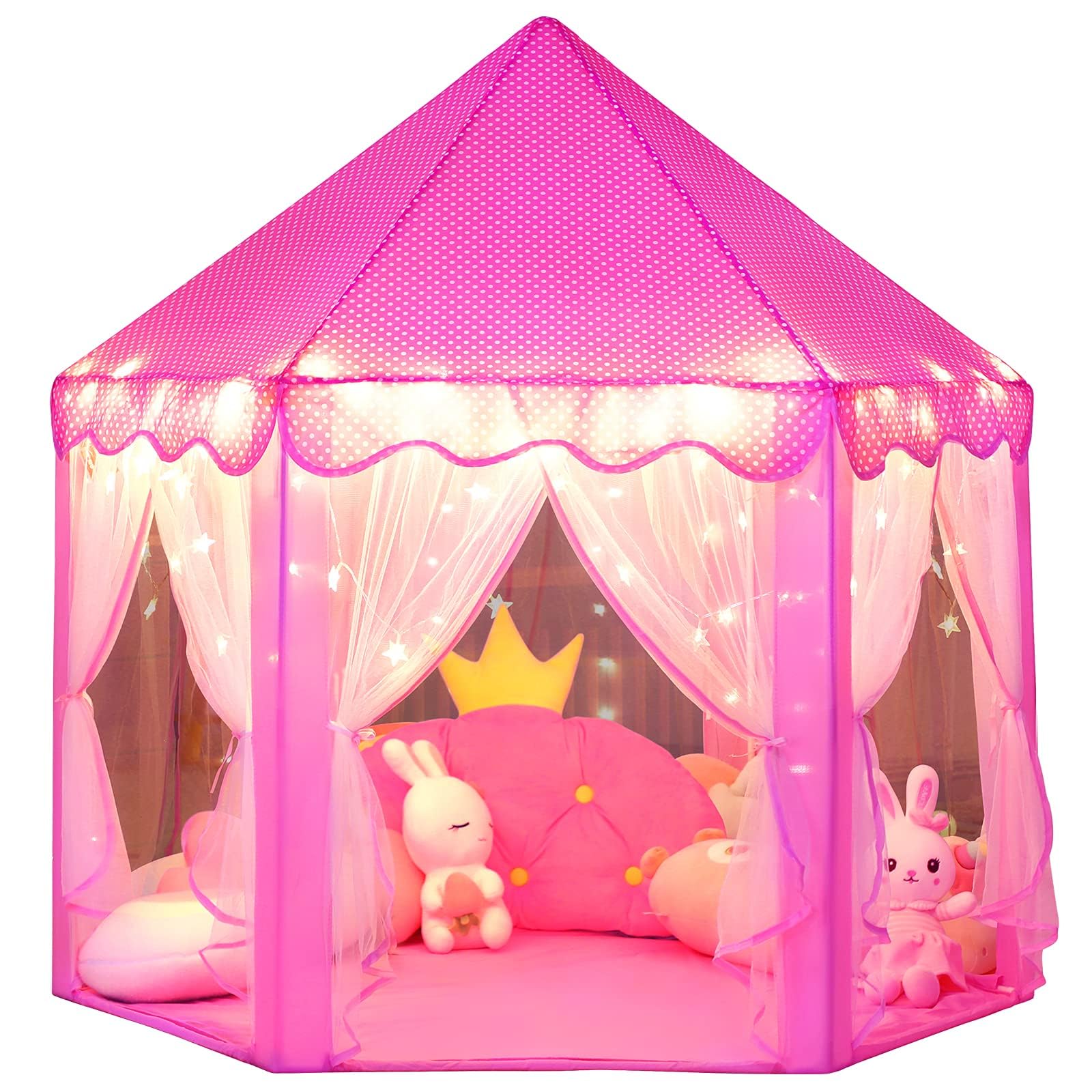 Princess Castle Play Tent with Star Lights - Pink