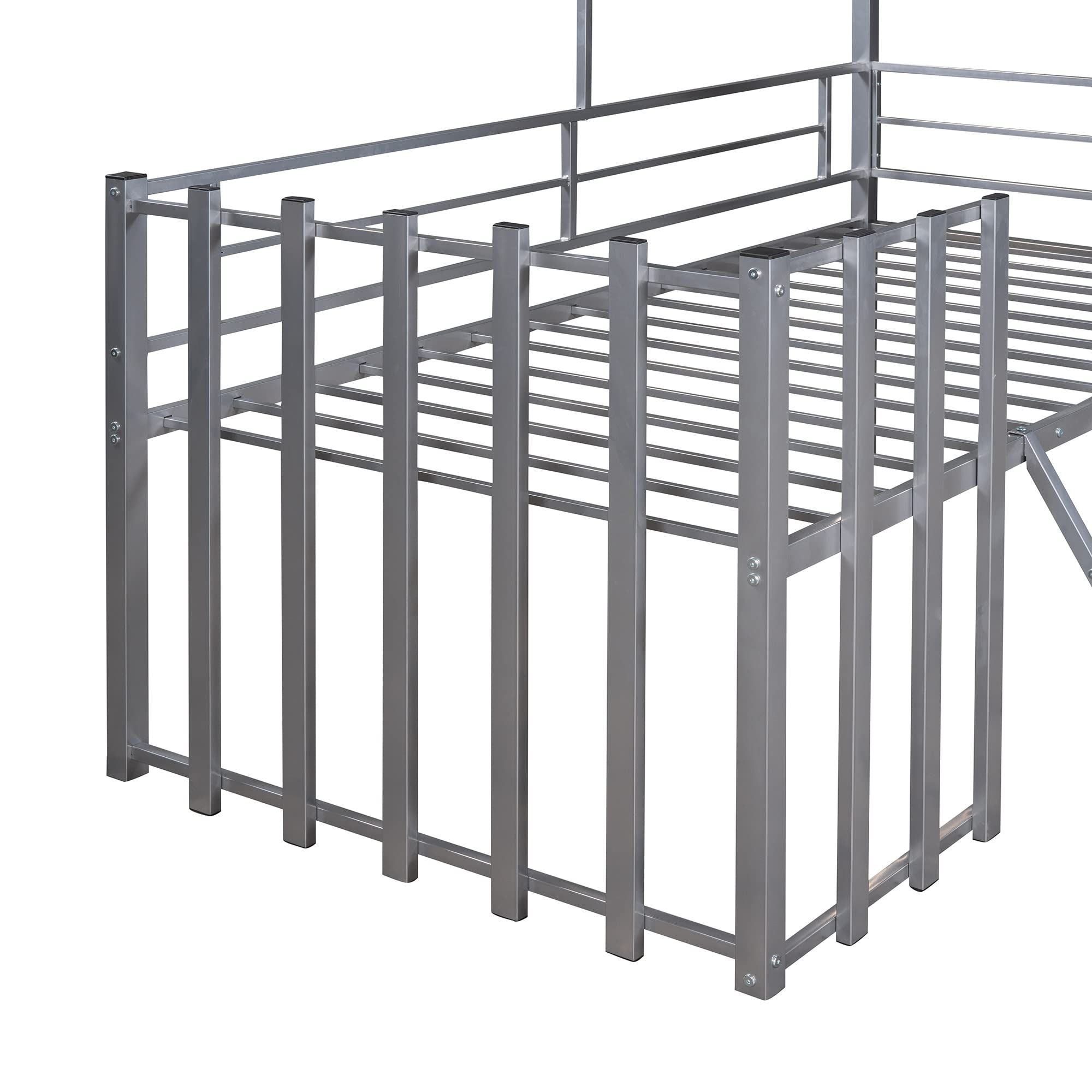 Twin House Loft Bed with Guardrails and Ladder