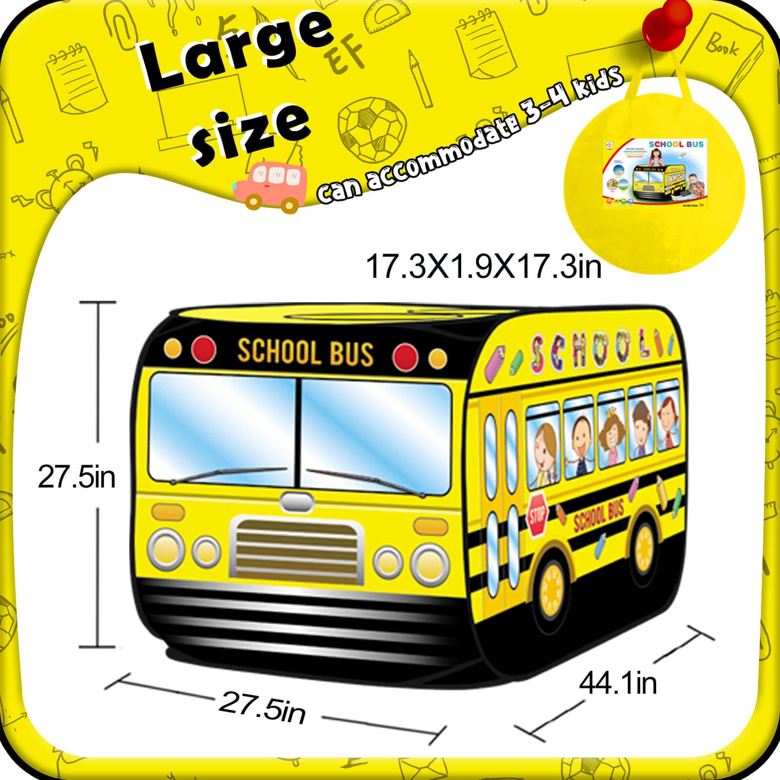 School Bus Pop Up Play Tent for Kids