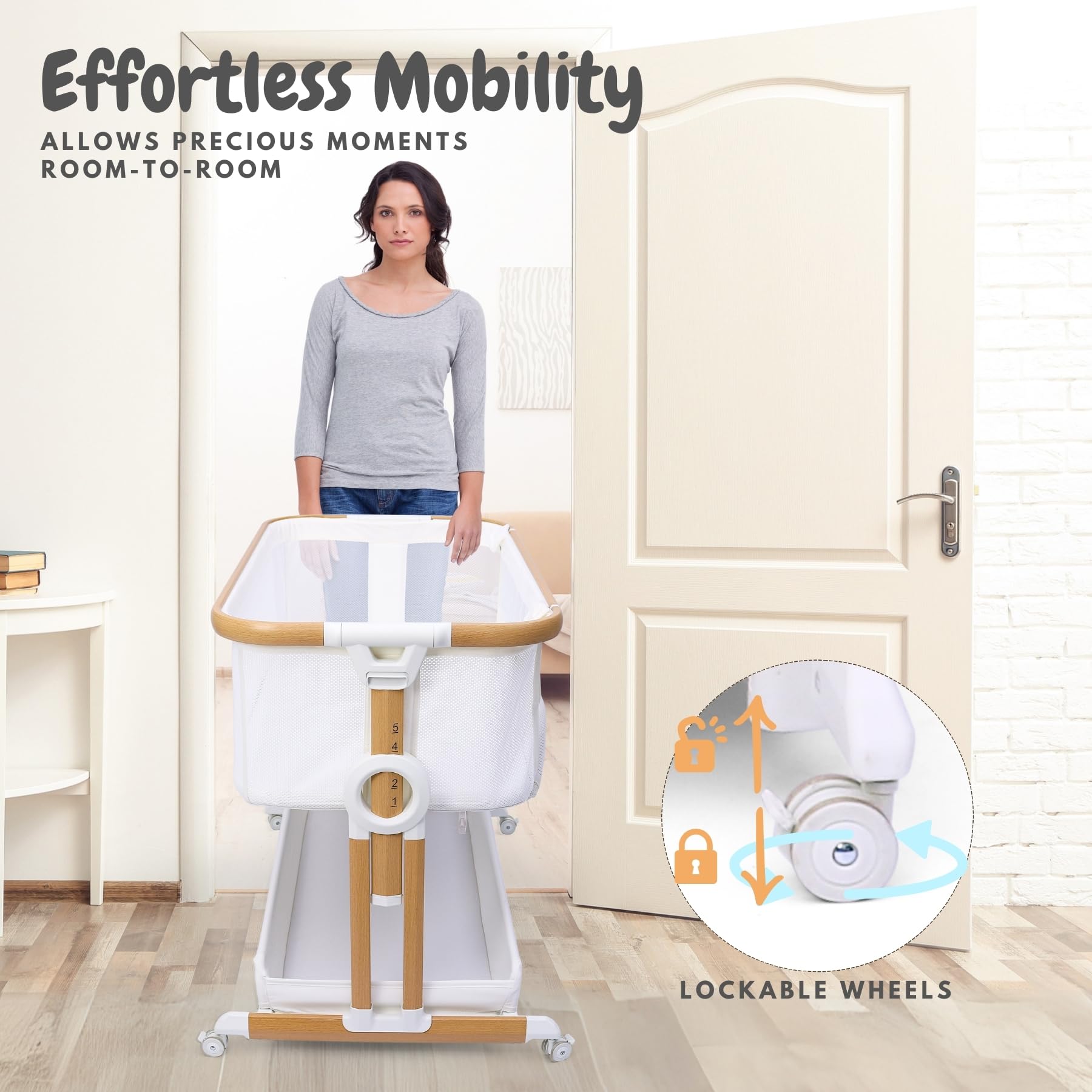 Baby Bassinet Bedside Sleeper 2 in 1 with Wheels