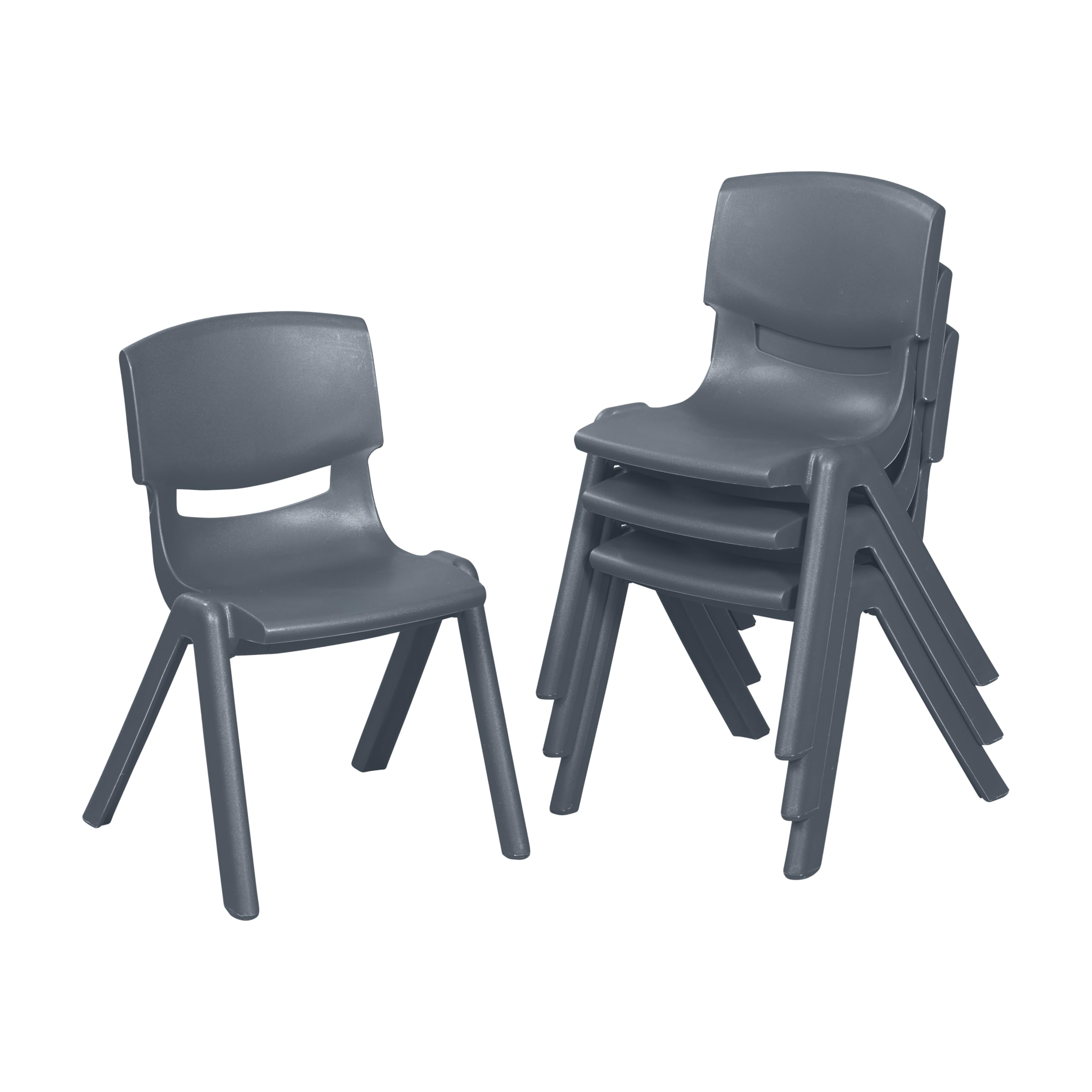 12in Plastic School Stack Chair, Classroom Furniture, Grey, 4-Pack