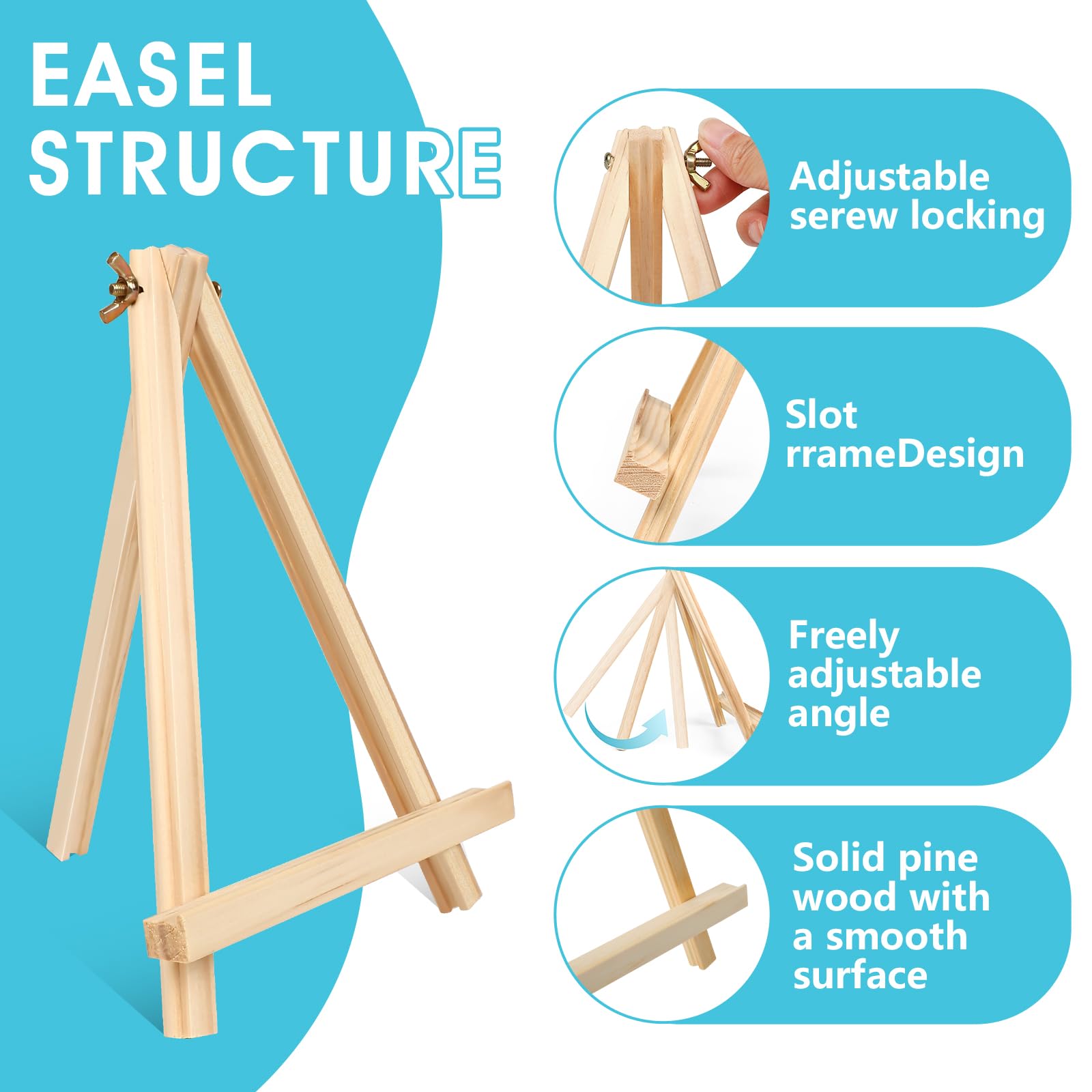 ESRICH 11.8In Wood Easels,Tabletop Painting Display Easels, Painting Party Easel, Kids Student Tabletop Easels for Painting,Portable Canvas Photo Picture Sign Holder（4 Pack ）