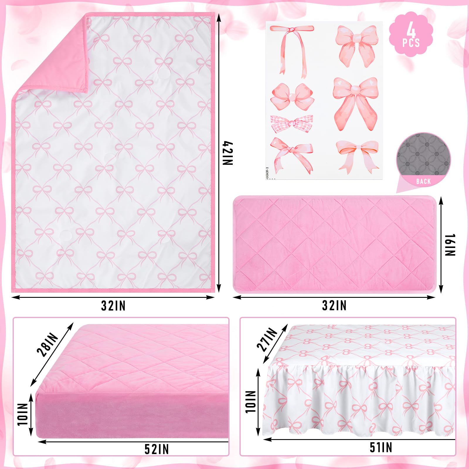 Pink Bow Crib Bedding Set - 5 Piece