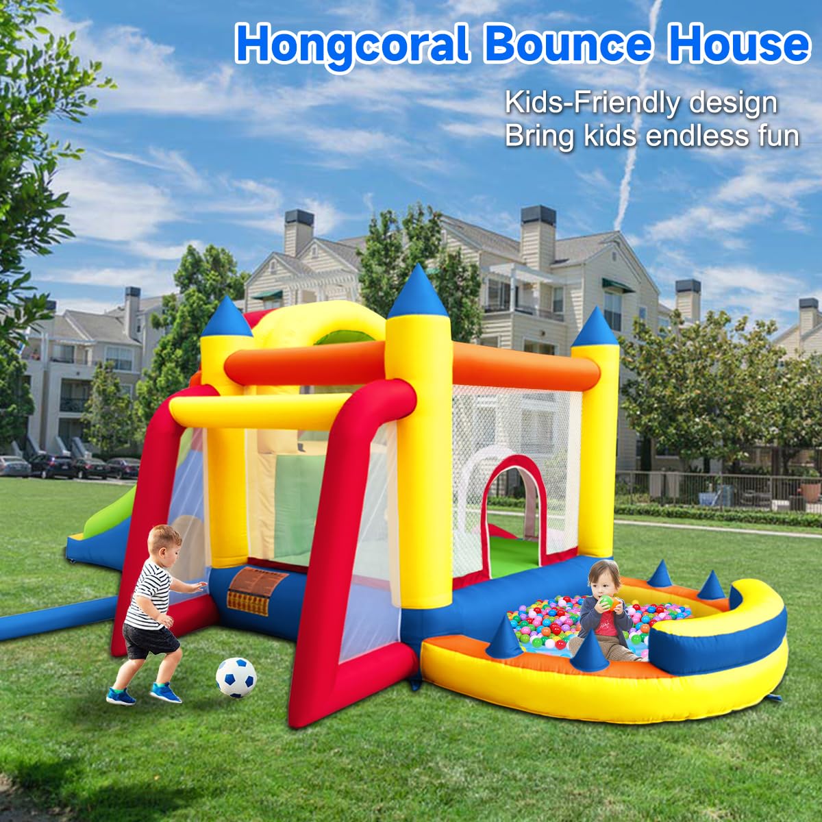 8-in-1 Inflatable Bounce House with Dual Slides and Climbing Wall