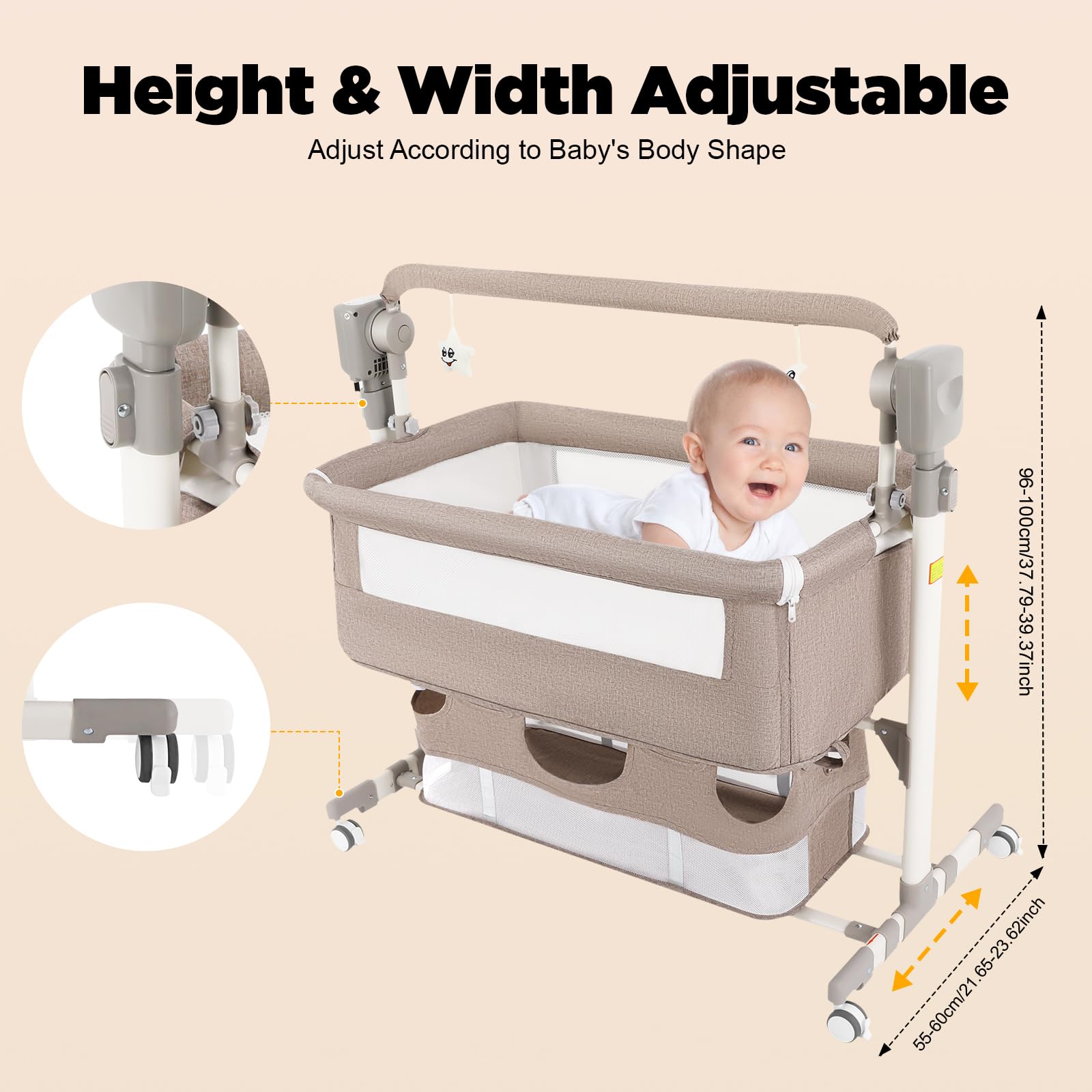 Smart Baby Bassinet Bedside Sleeper with Adjustable Height