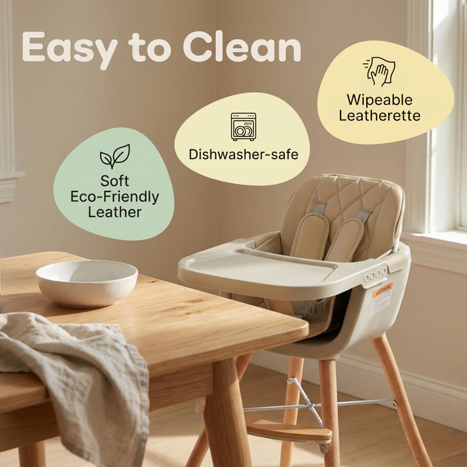 3-in-1 Convertible Wooden High Chair with Adjustable Legs