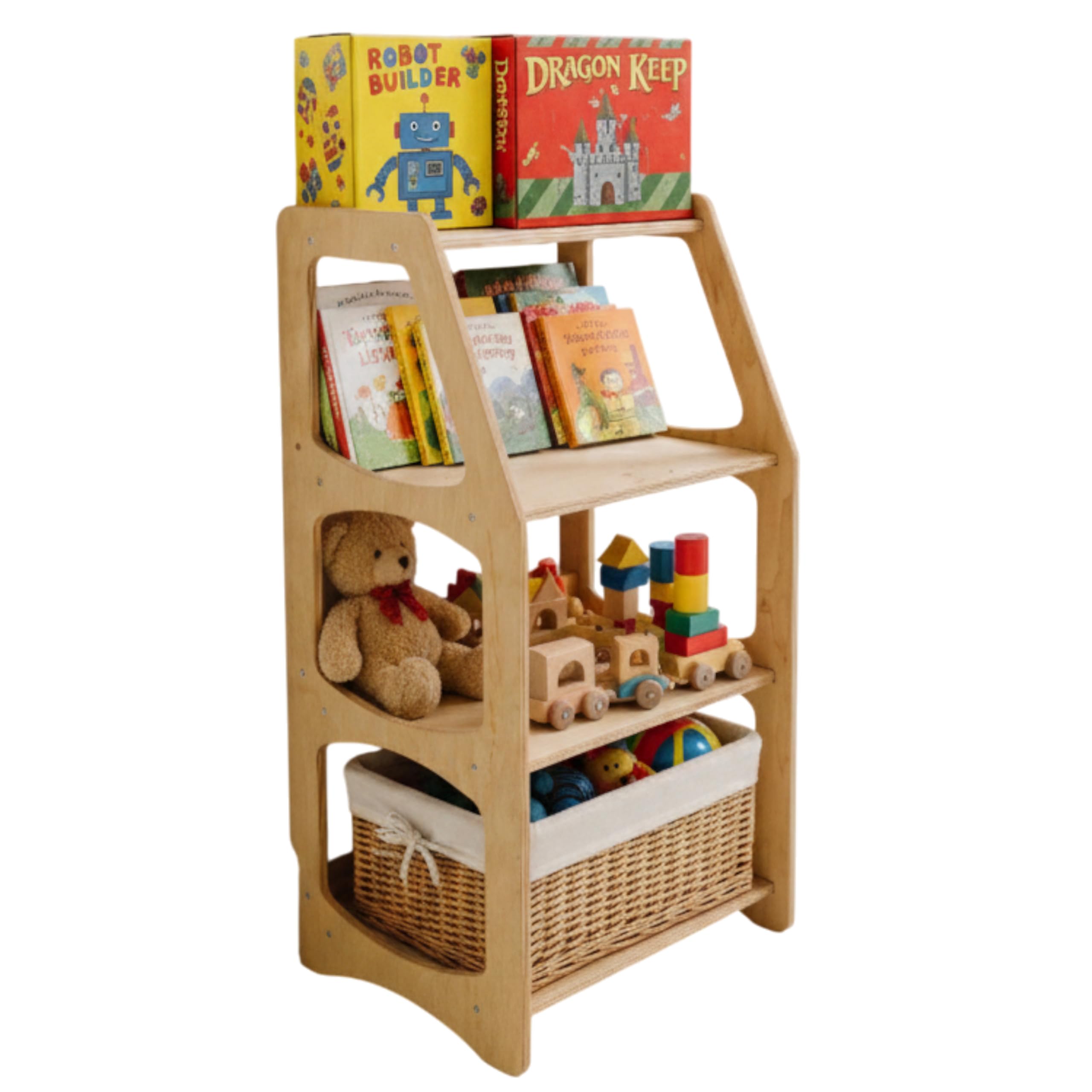 Montessori Bookshelf for Toddlers - Wooden Toy Storage Organizer
