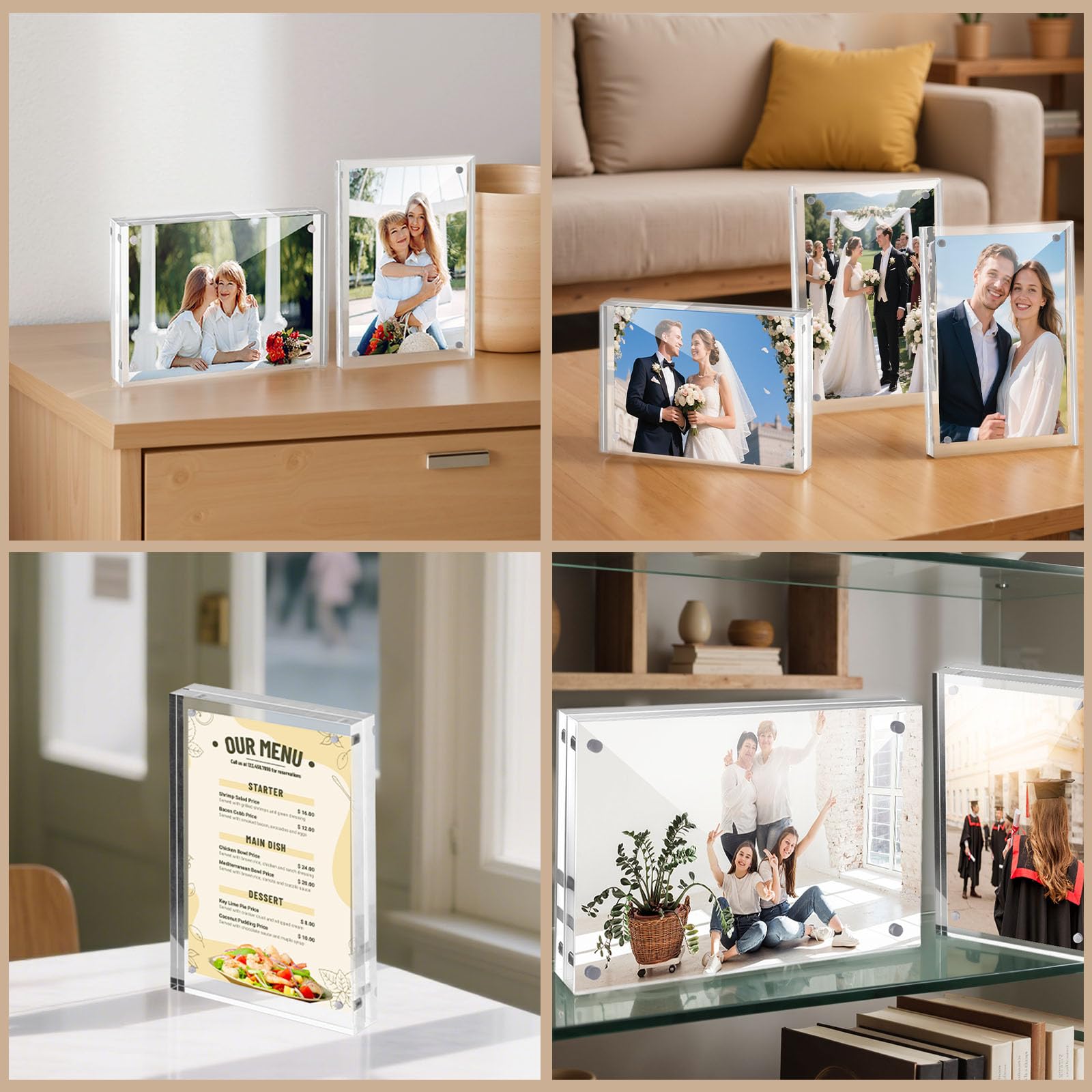 5 Pack 5 x 7 Acrylic Picture Frames, Double Sided Magnetic Photo Frames Self Standing