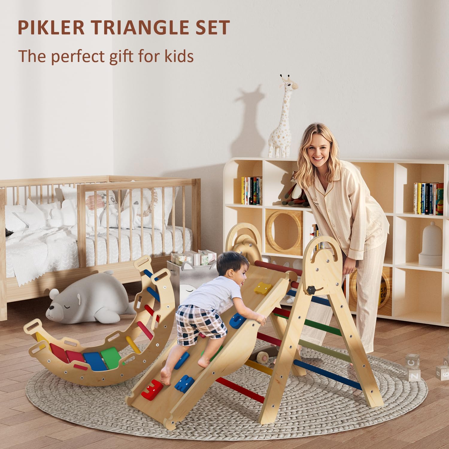 Pikler Triangle Climbing Set with Cushion and Ramp