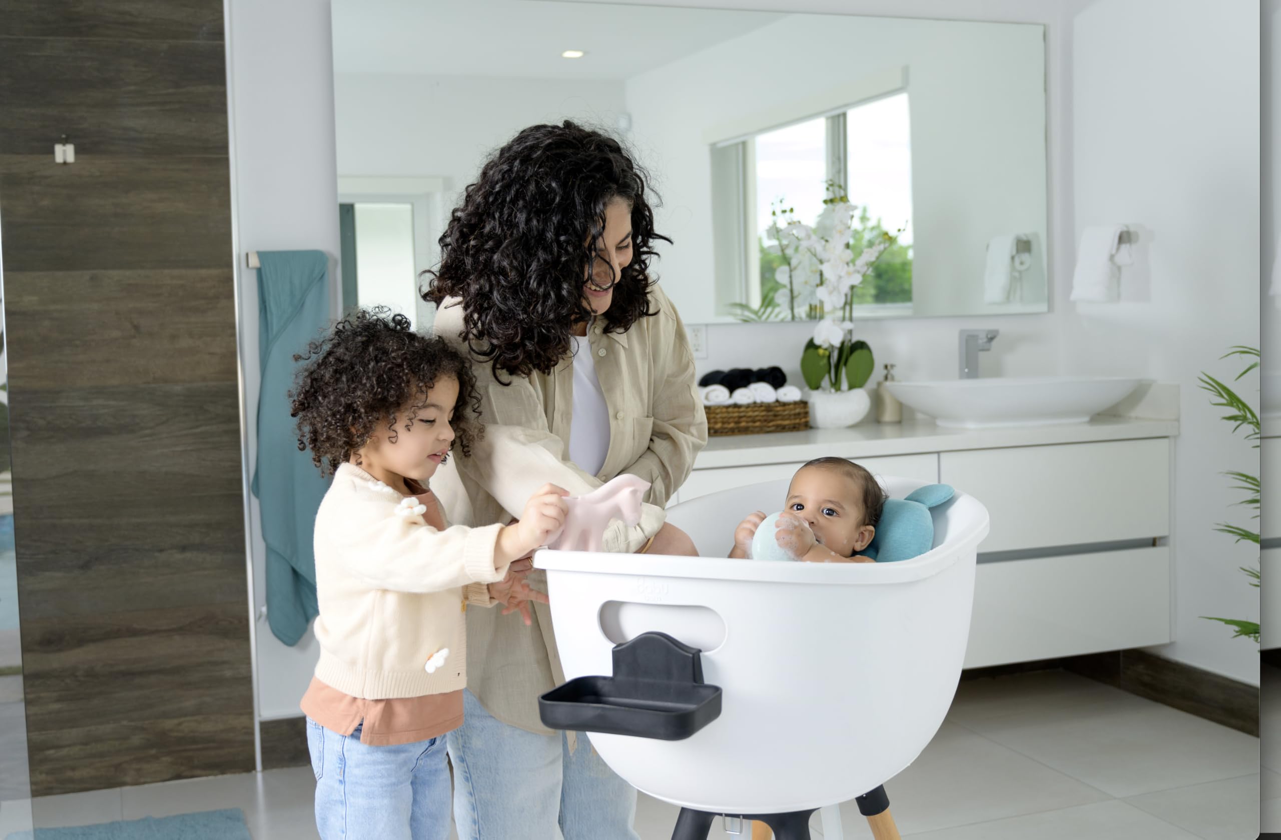 Luxury Standing Baby Bathtub, 3-Stage Convertible with Wooden