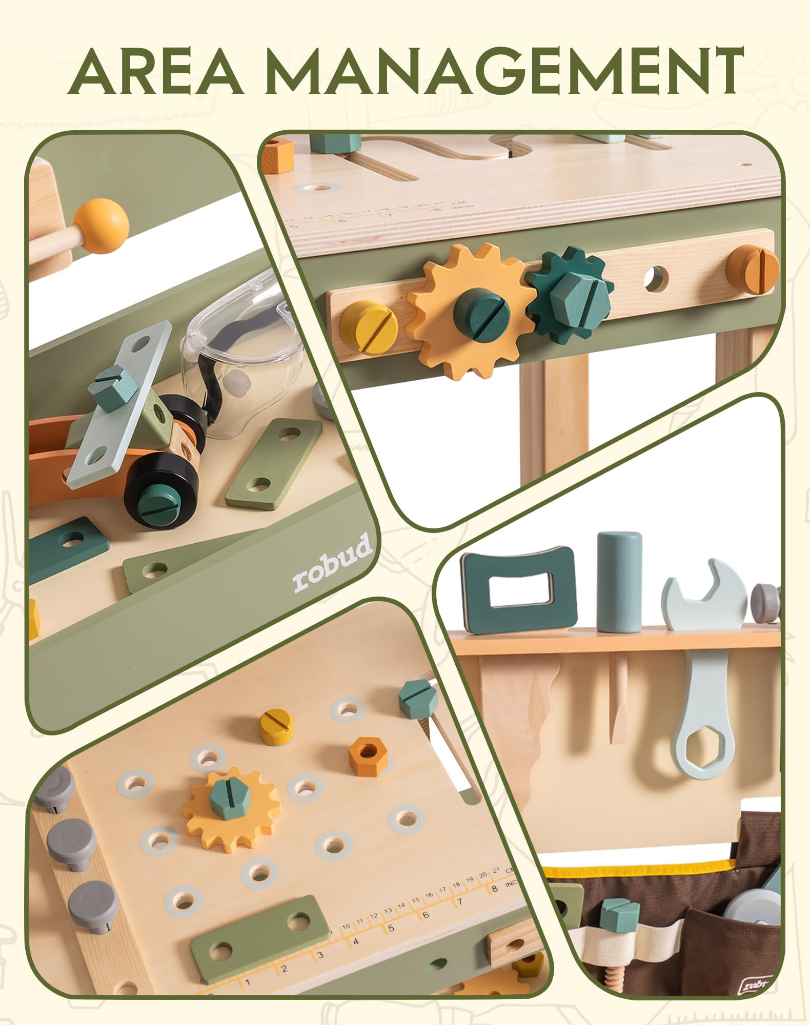 Wooden Toddler Workbench with Tool Belt and Accessories