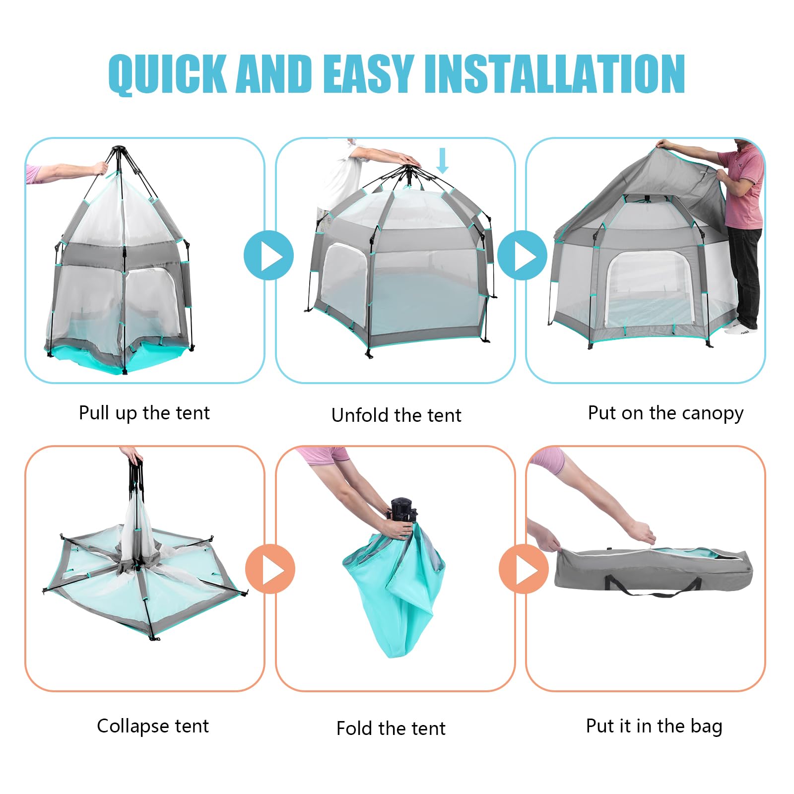 Portable Baby Playpen with Canopy - Indoor Outdoor Play Yard