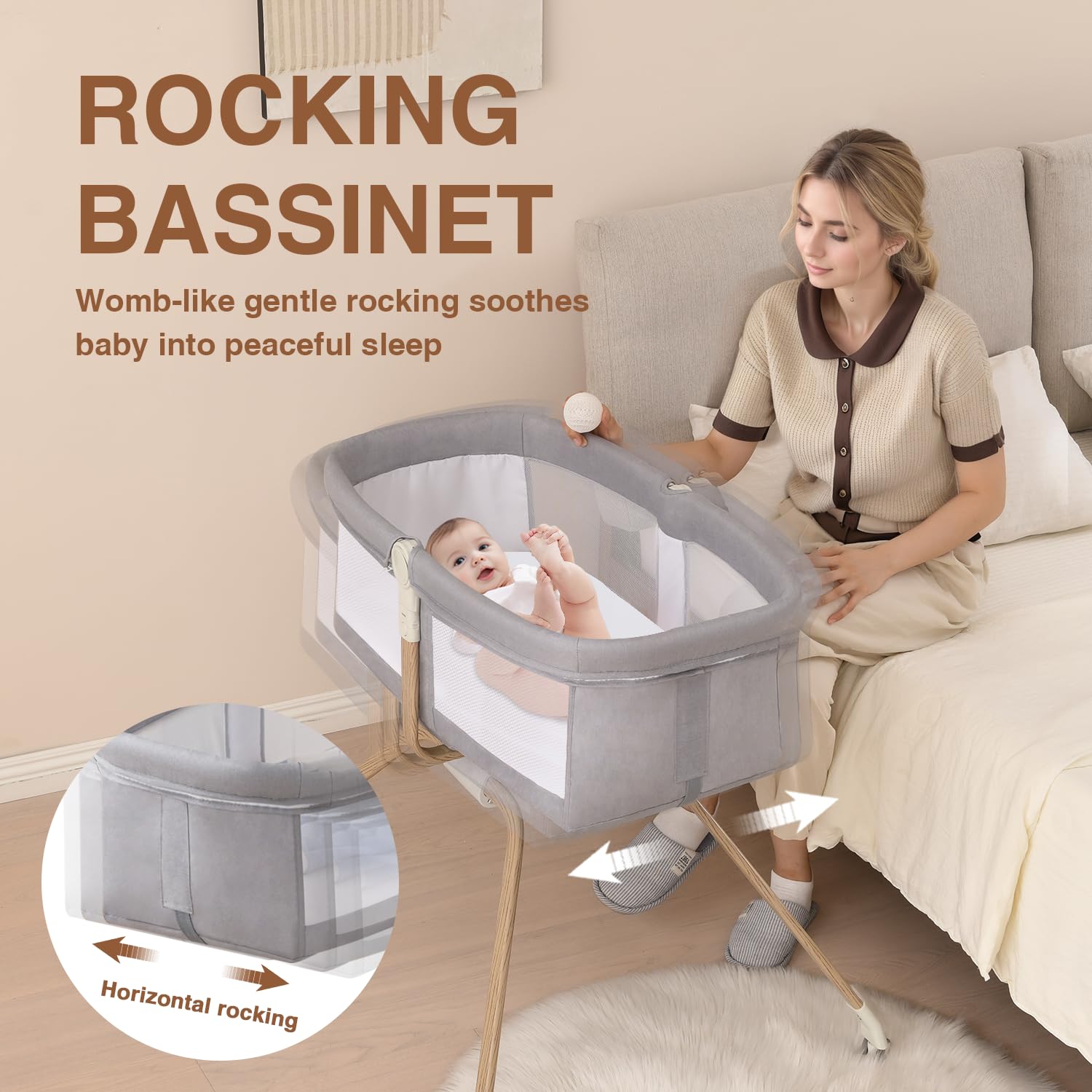 Portable Travel Bassinet with Breathable Mesh and Adjustable Angle