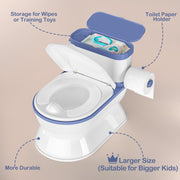 CheerTry 2-in-1 Toddler Potty Training Toilet - Larger Potty Chair & Detachable Training Seat for Boys & Girls Ages 1-3 with Flushing Sound, Wipes Storage, Toilet Paper Holder - Blue