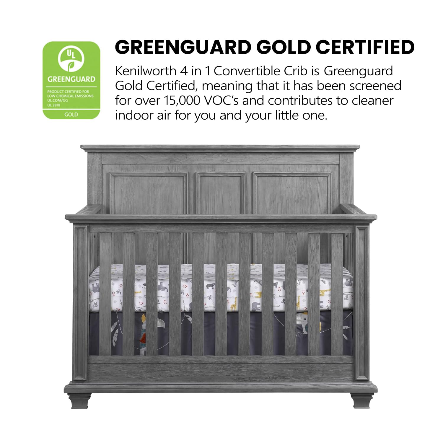 4-in-1 Convertible Baby Crib with Wainscoting Detail