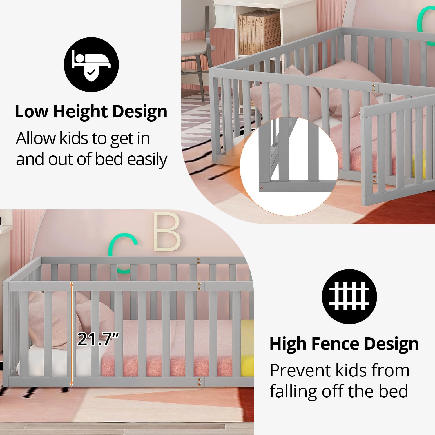 Montessori Floor Bed with Safety Guardrails Queen Size