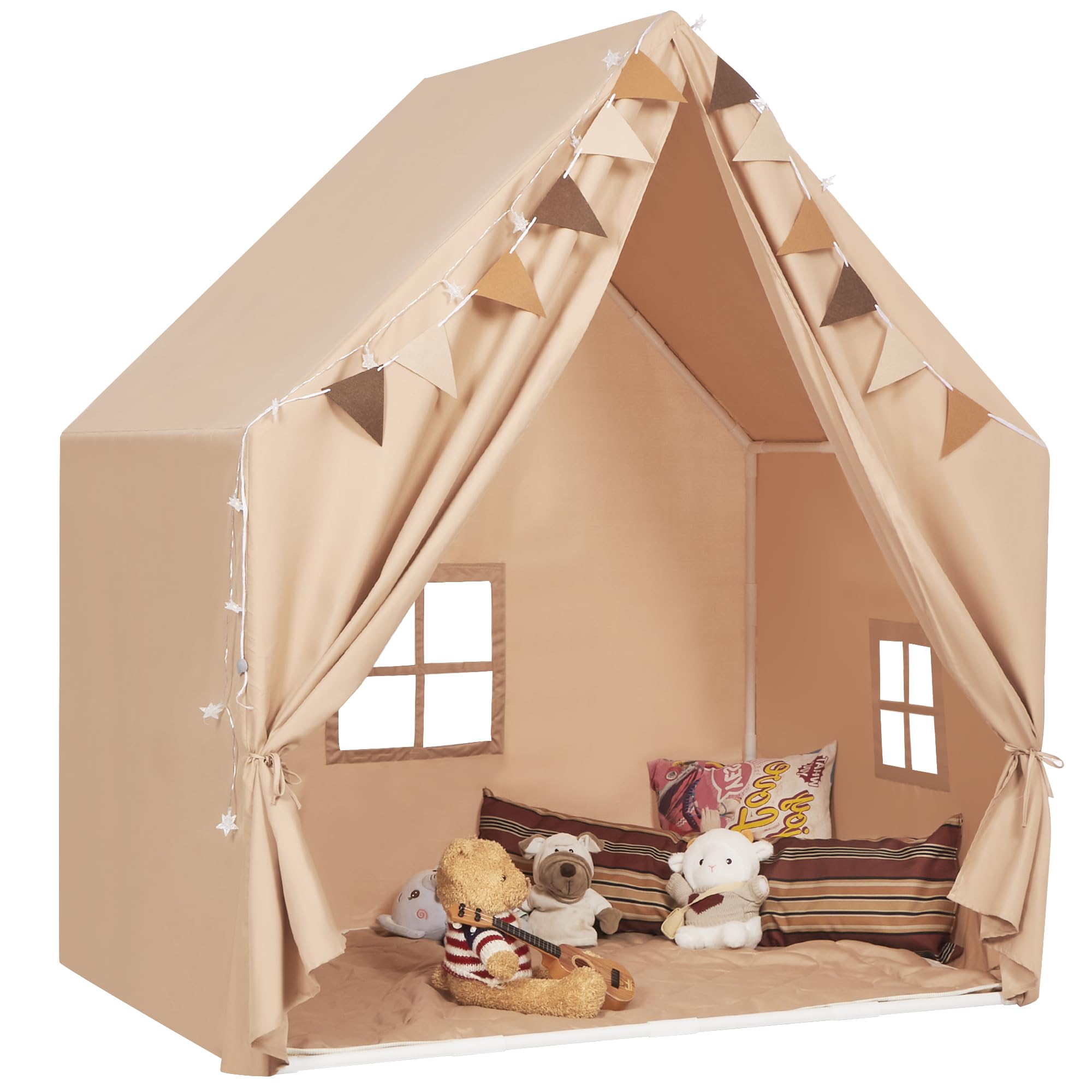 Kids Play Tent with Padded Mat & Star LED Lights for Ages 4-8-10 Year Old Girls Boys