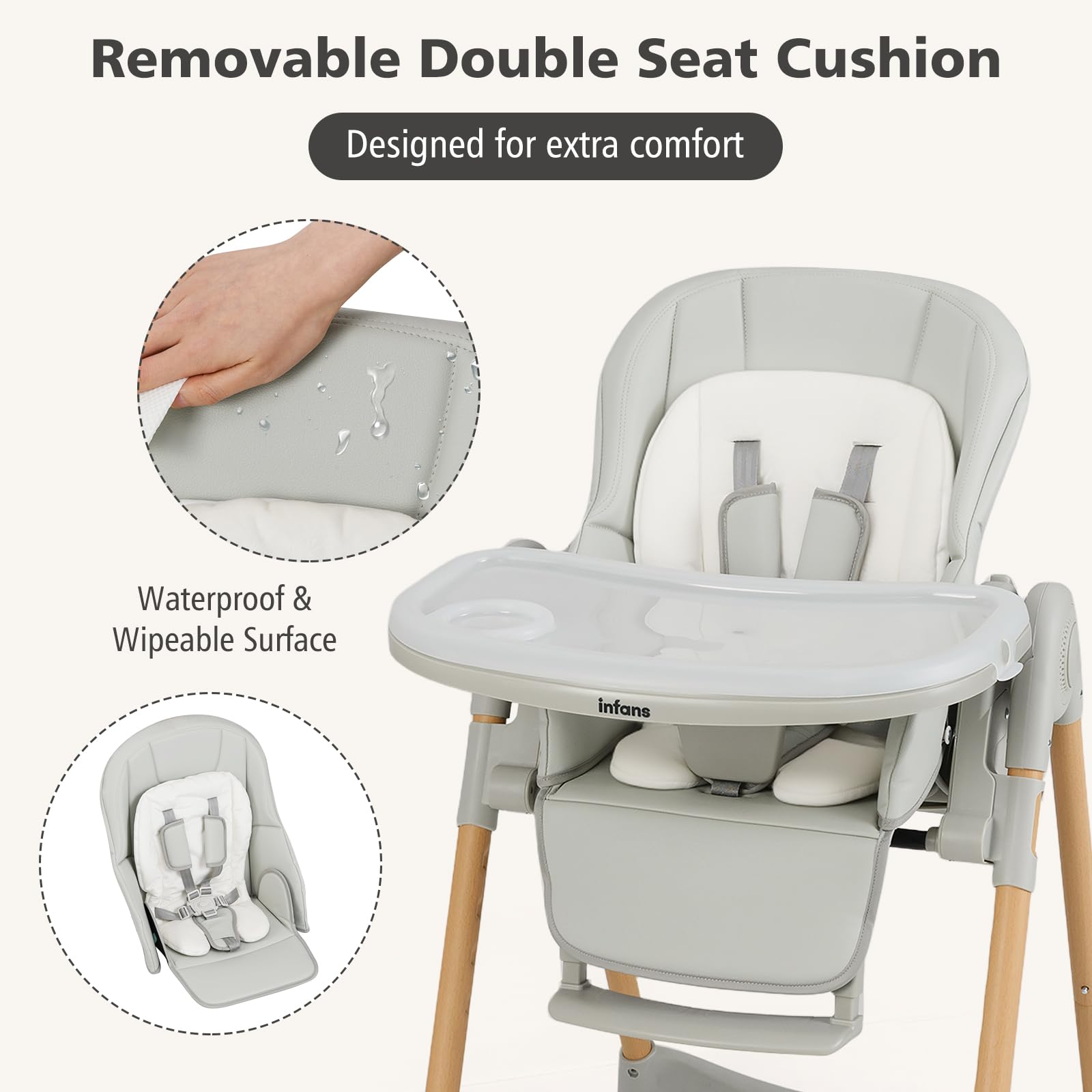 Baby High Chair, High Chairs for Babies & Toddlers with Adjustable Height Backrest