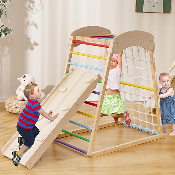 Indoor Jungle Gym, 6-in-1 Montessori Climbing Toys for Toddlers
