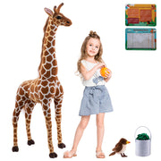 47” Large Giraffe Stuffed Animal Set, Giant Giraffe Plush Toys with Birds, Leaves, Basket