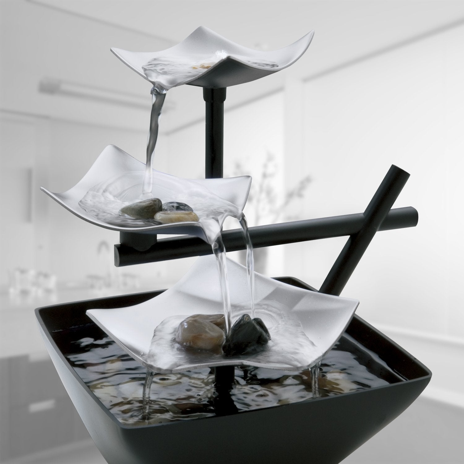 Tabletop Water Fountain with LED Light and Natural Stones