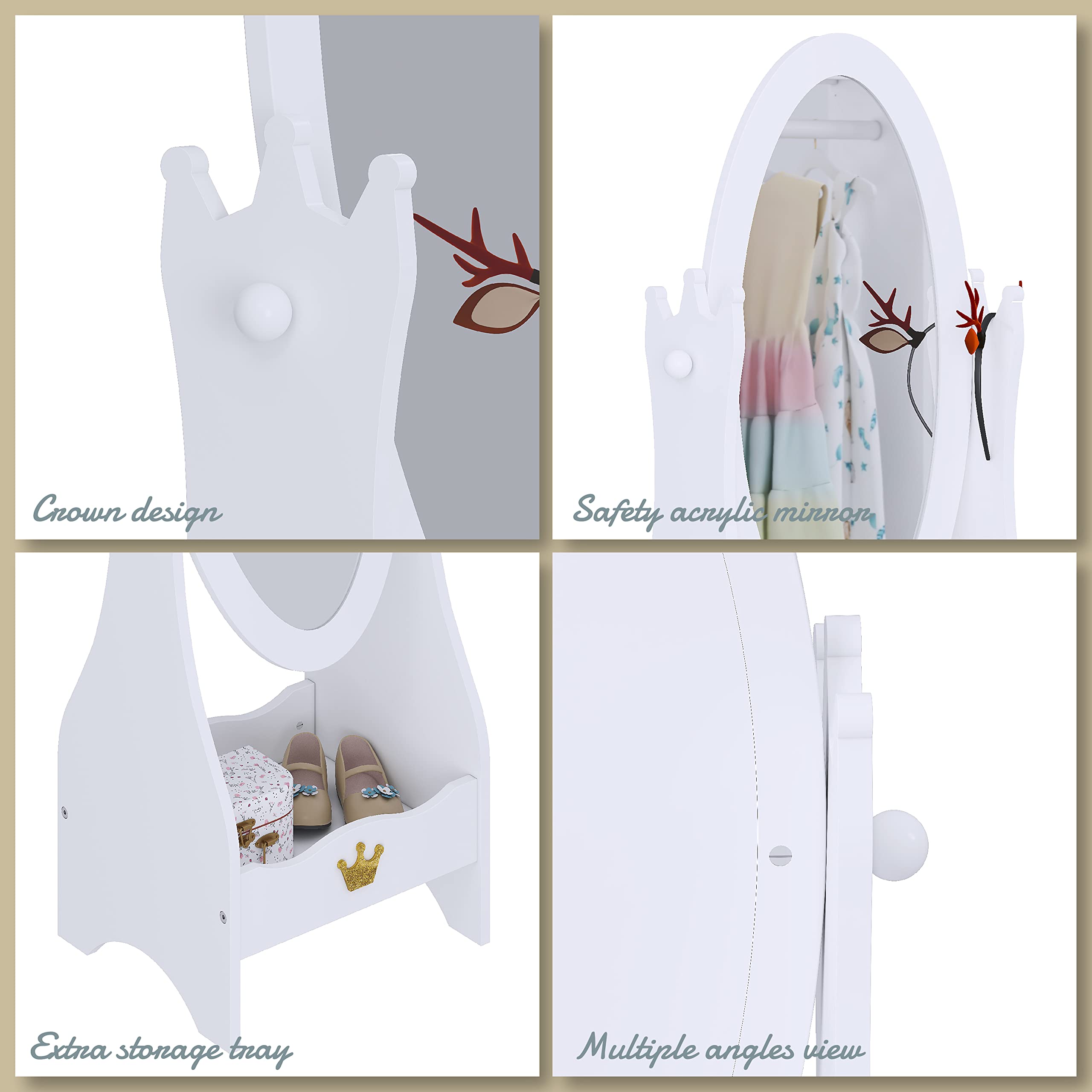 Length Mirror, Kids Free-Standing Dressing Mirror with Adjustable Viewed,