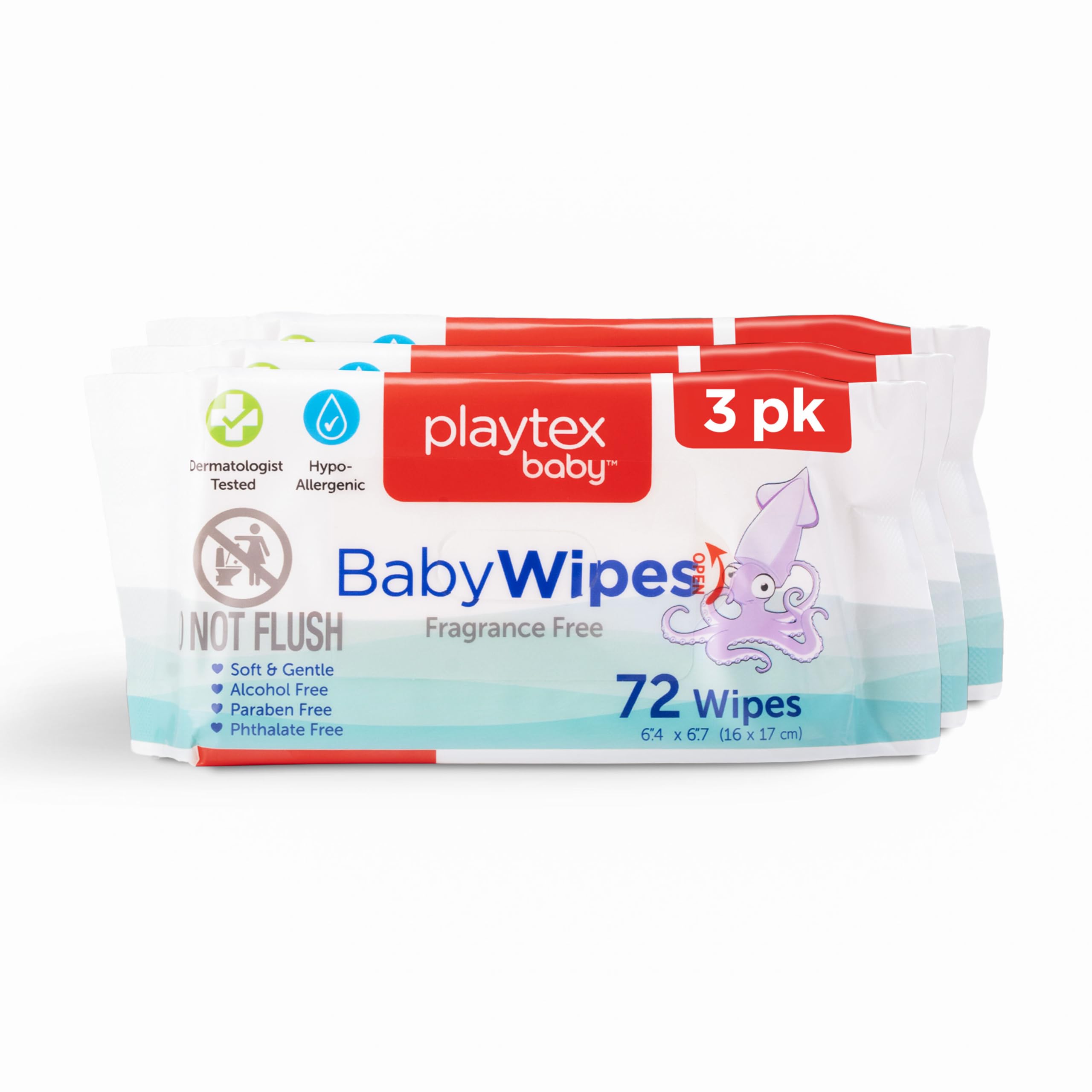 Wipes, Fragrance Free, 72 Ct, 3-Pack, Dermatologist Tested Soft
