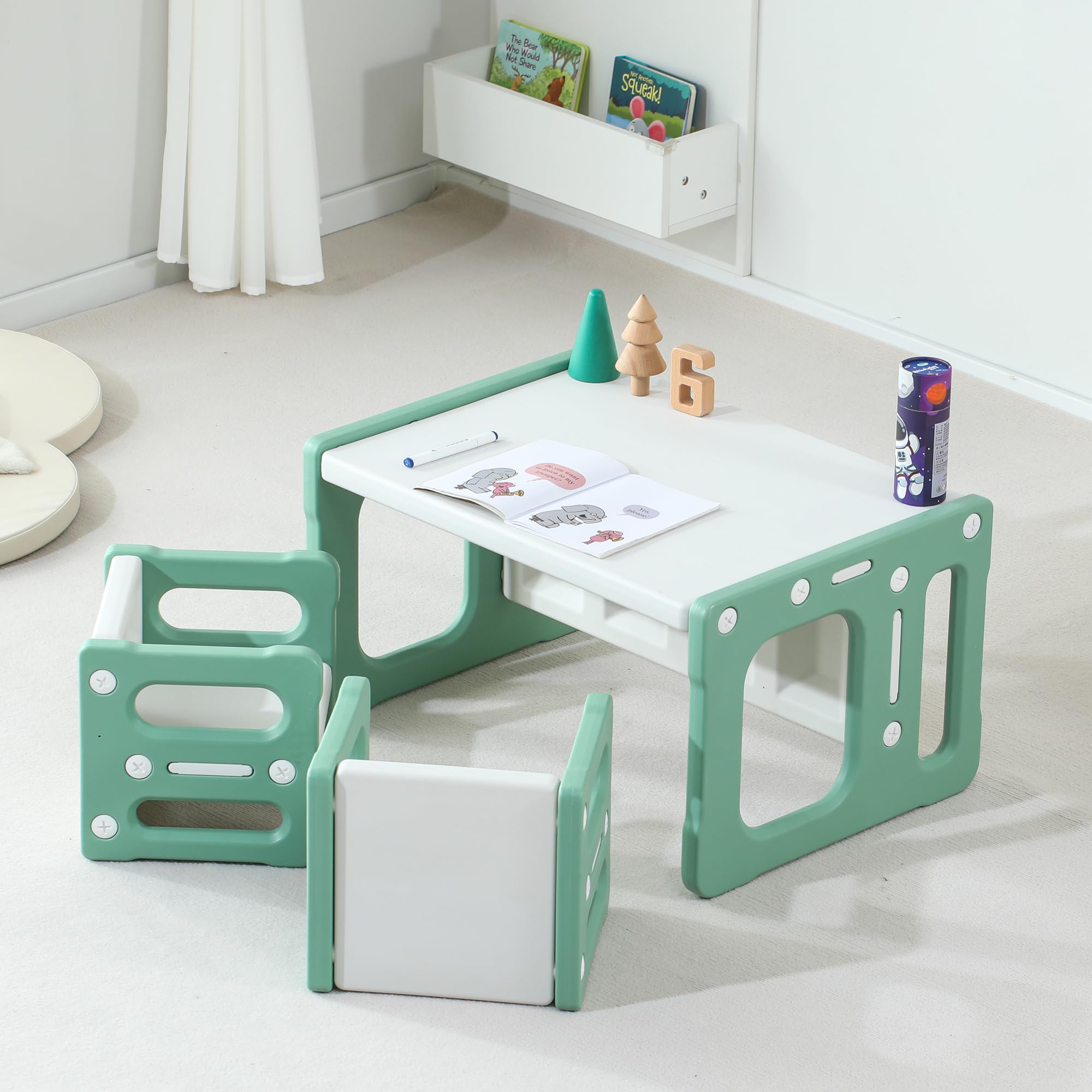 3 in 1 Montessori Weaning Table and 2 Chairs Set, Kids Activity Table Set