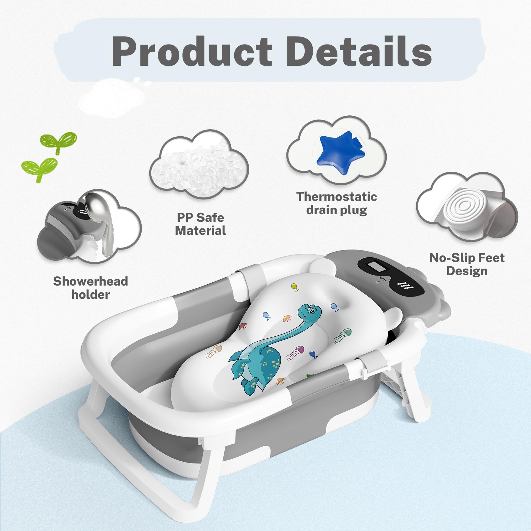 Collapsible Baby Bathtub with Thermometer