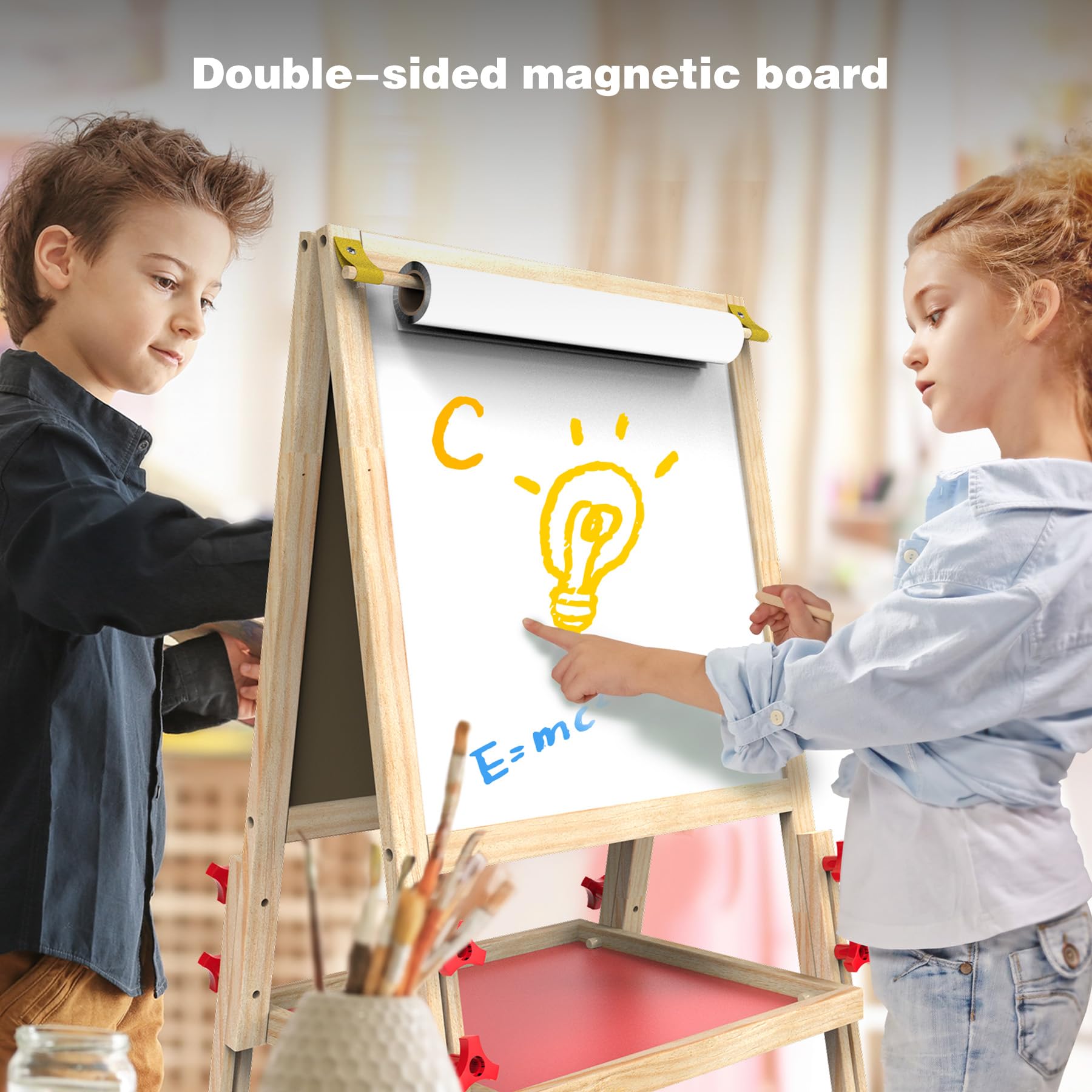 Kids Art Easel Double-Sided Magnetic Whiteboard Chalkboard