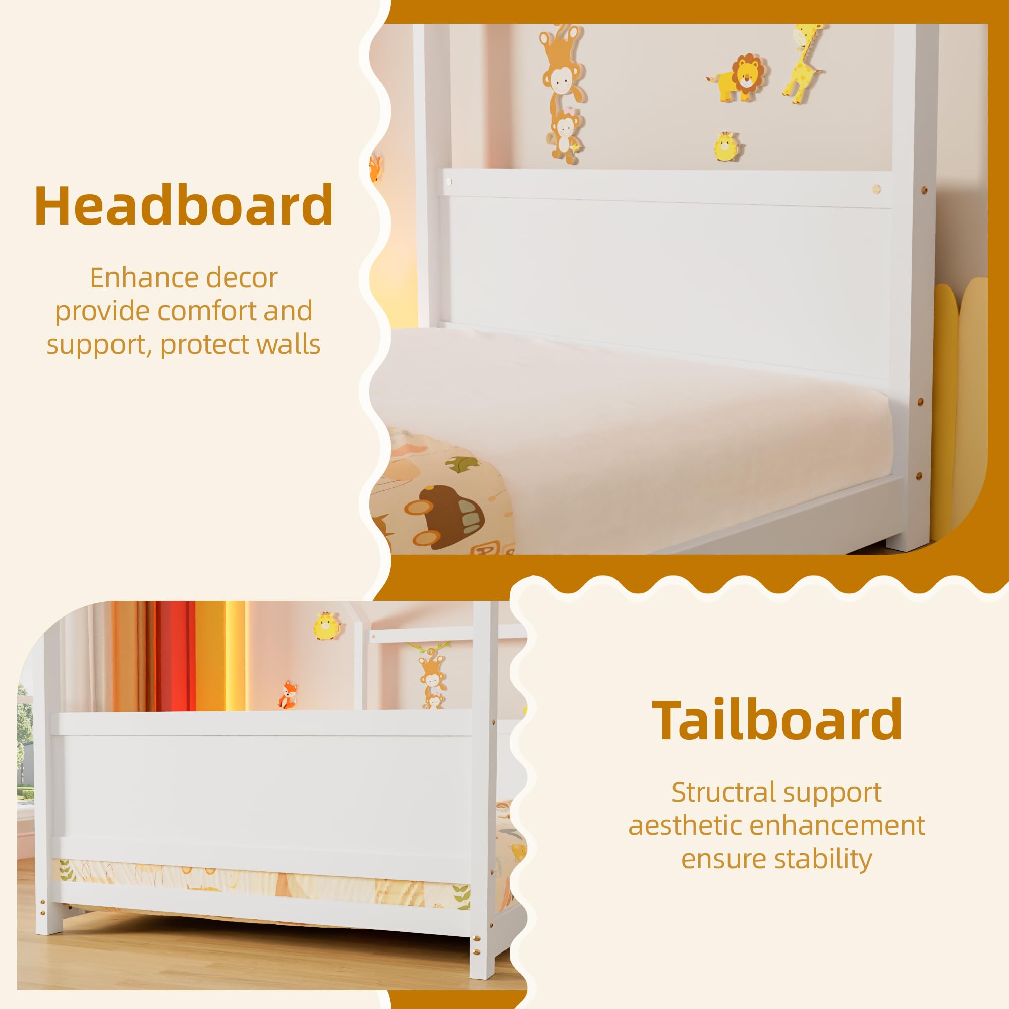 Twin Floor House Bed Frame with Headboard and Footboard