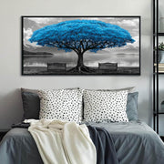 Blue Tree Framed Canvas Wall Art Large Living Room Bedroom Decor