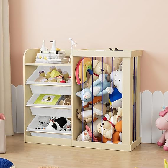 Kids Toy Storage Organizer with 3 Removable Plastic Bins Toddler Montessori Bookshelf
