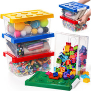 4 Pack 6QT Toy Storage Containers with Lids, Brick Shaped Toy Organizer Box