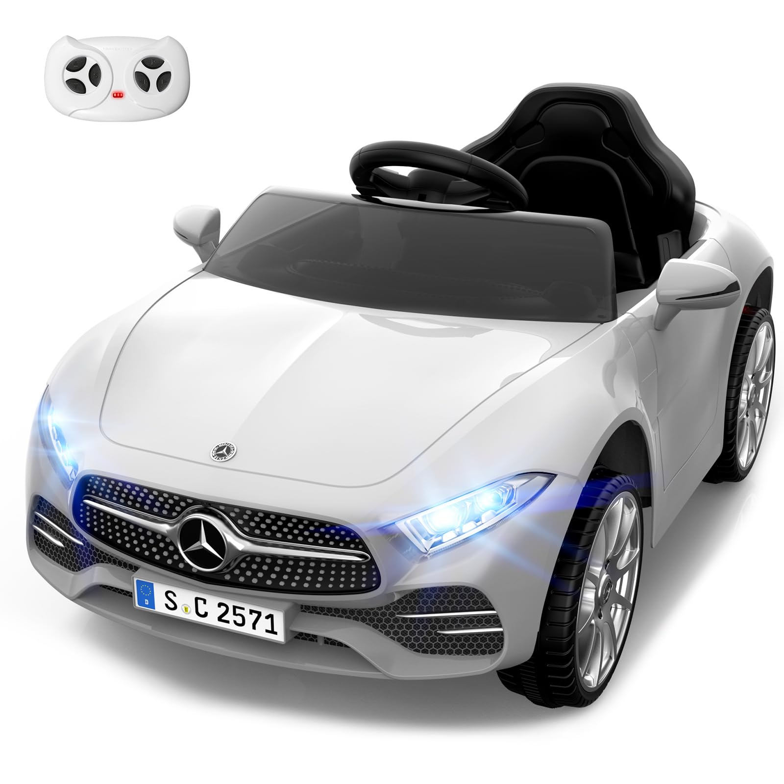 12V Kids Electric Car Remote Control Ride On Car Bluetooth USB Music Player 3.1MPH Max Speed Battery Powered Roadster Gift for Boys and Girls-White