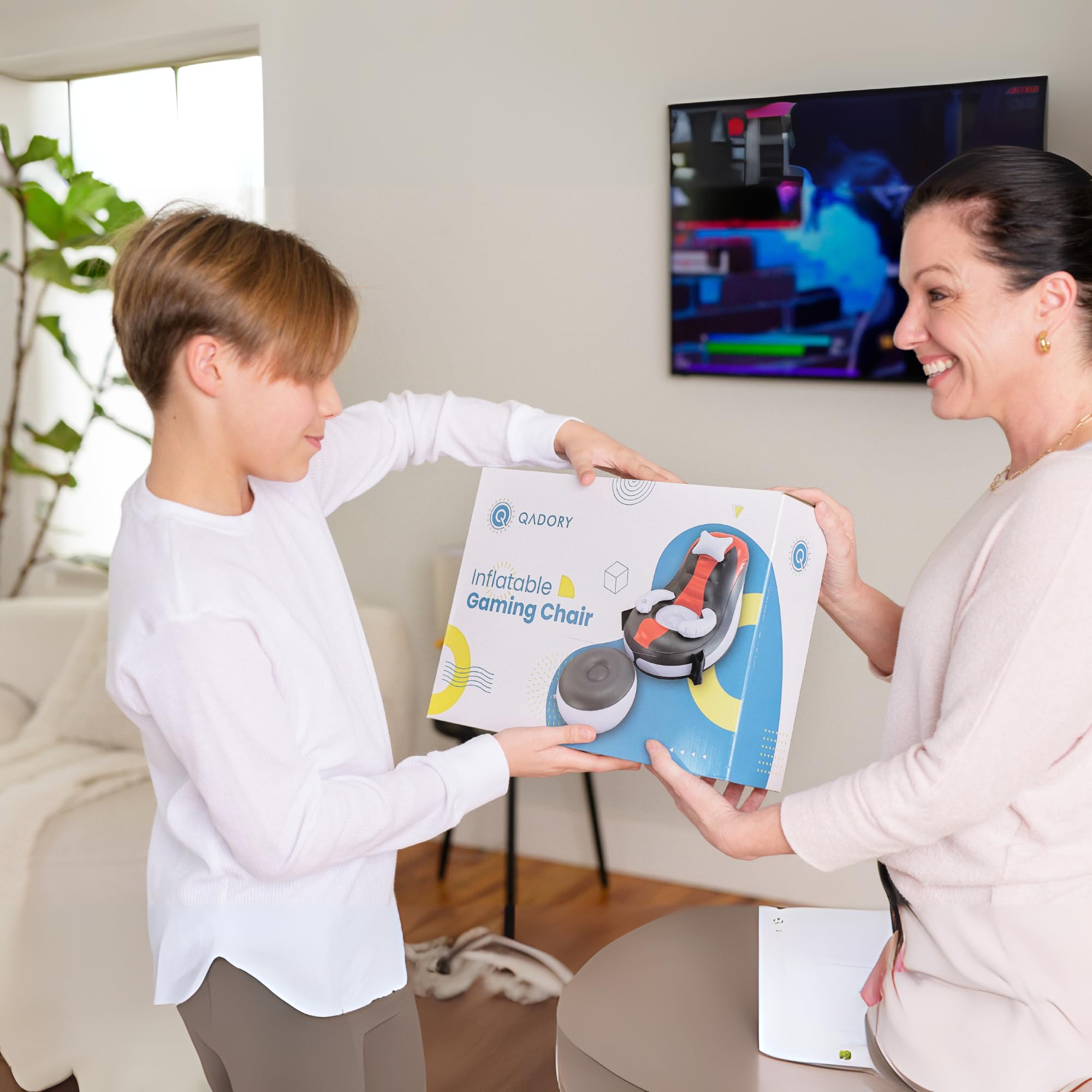 Inflatable Gaming Chair for Kids with Cup Holder and Storage Pockets