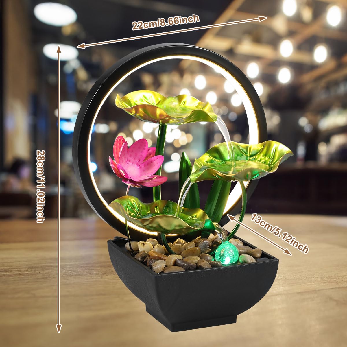 3-Tier Leaf Tabletop Water Fountain with LED Lights