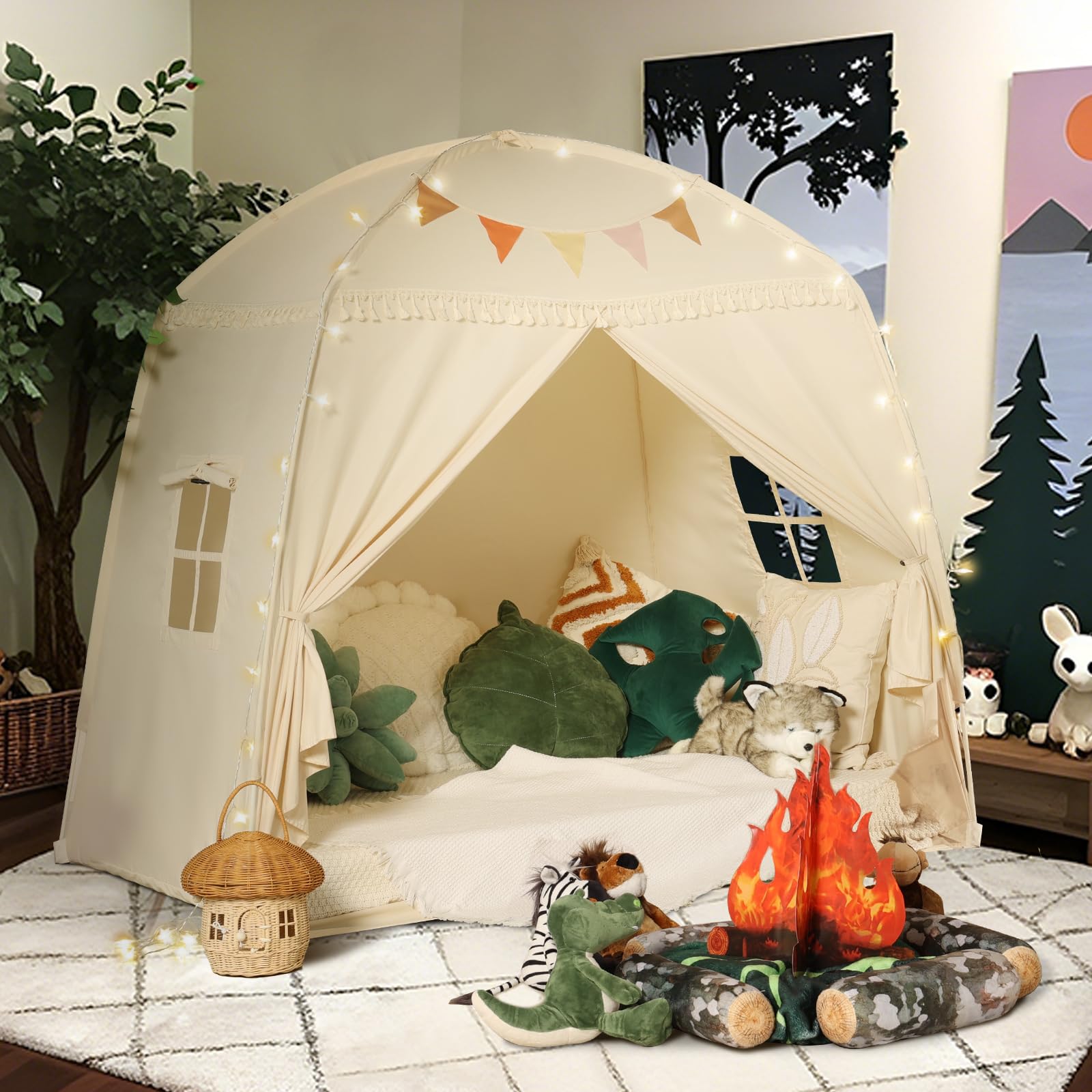 Teepee Tent for Kids: with Star Lights & Flags - Tent for Kids Indoor
