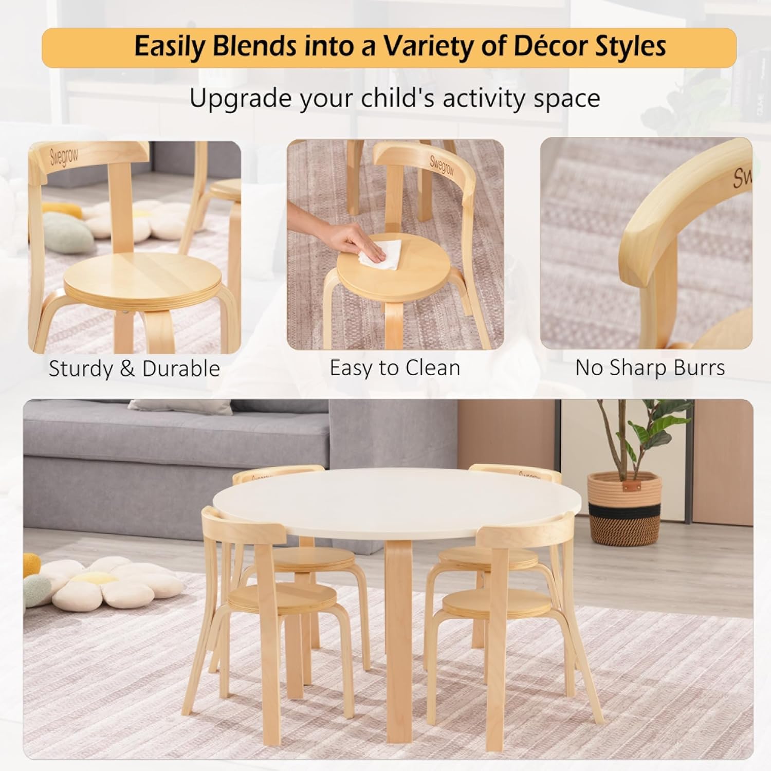 Wooden Kids Chair Set of 4 for Toddlers