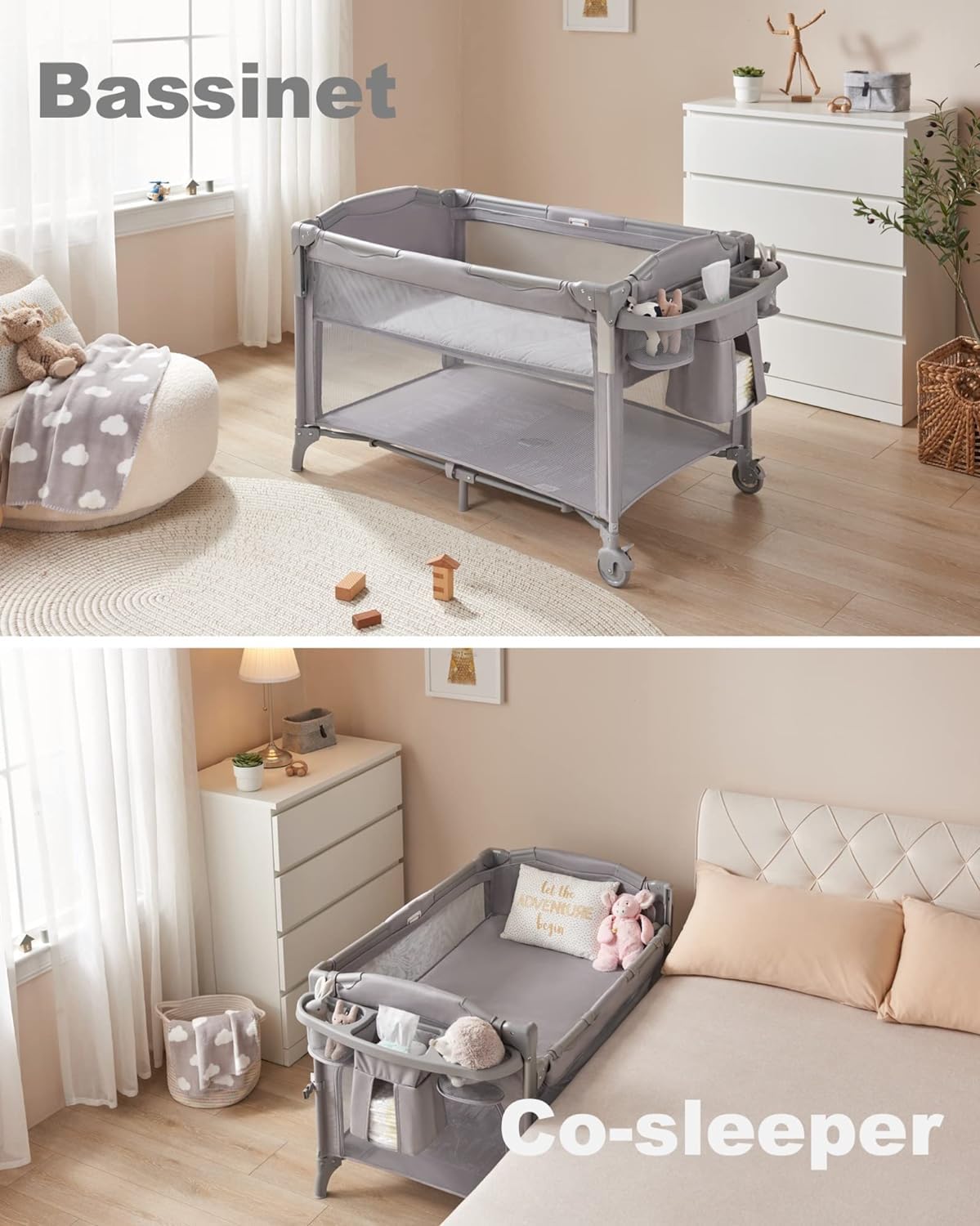 4-in-1 Baby Bassinet Bedside Sleeper with Changing Table