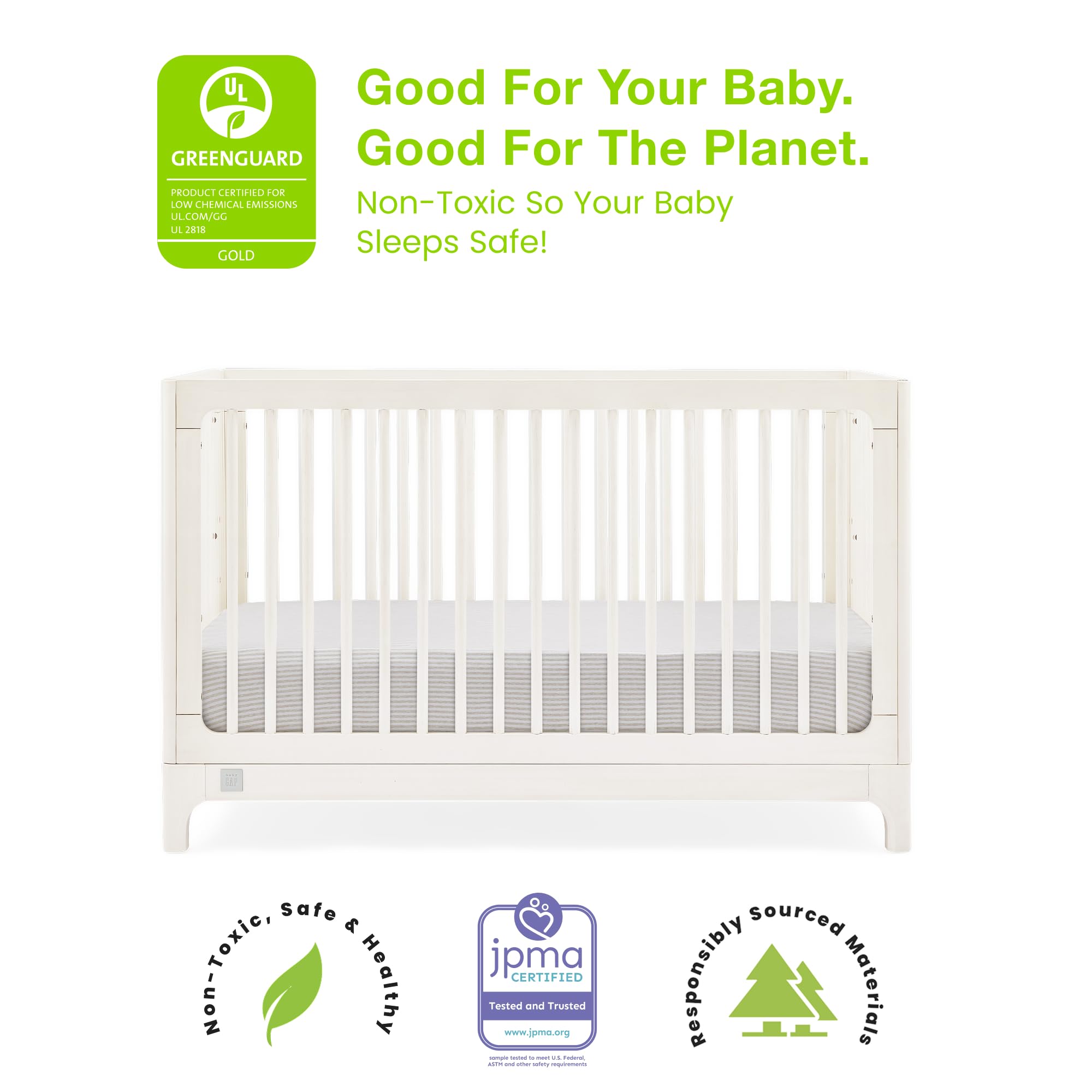 babyGap Wren 4-in-1 Convertible Crib Greenguard Gold Certified, Antique White