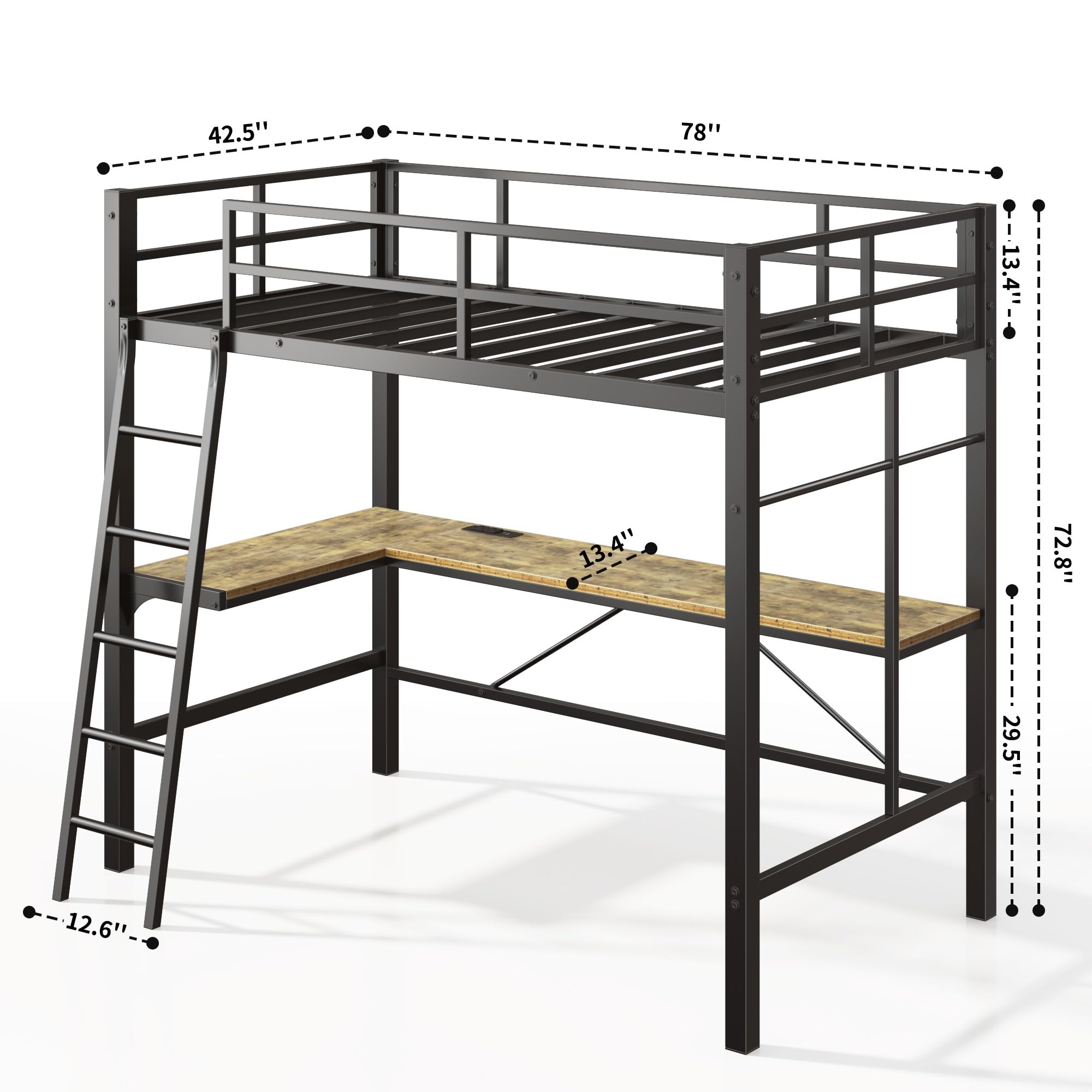 Twin Loft Bed with Desk and Ladder