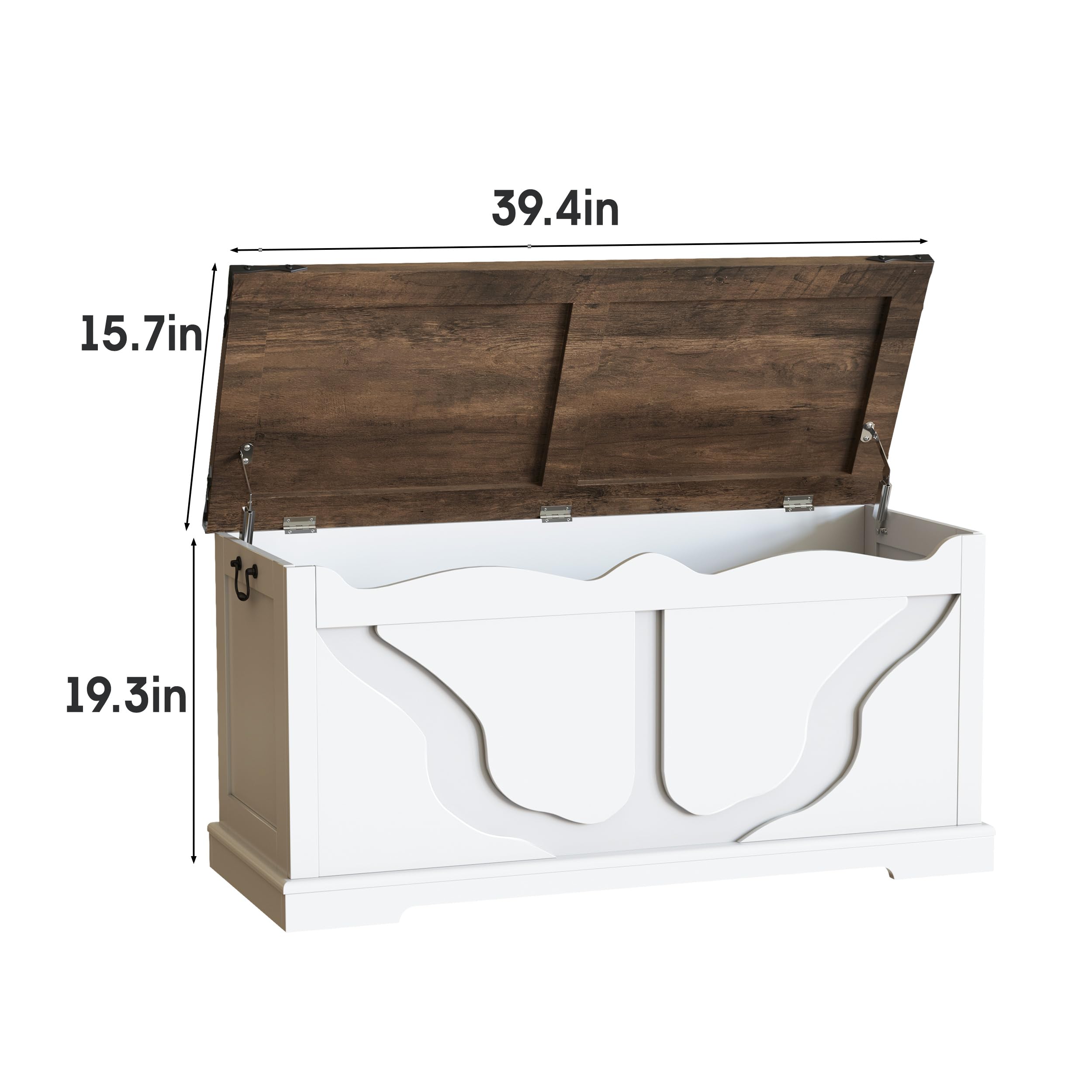 Storage Bench with Safety Hinges White Farmhouse Entryway Organizer
