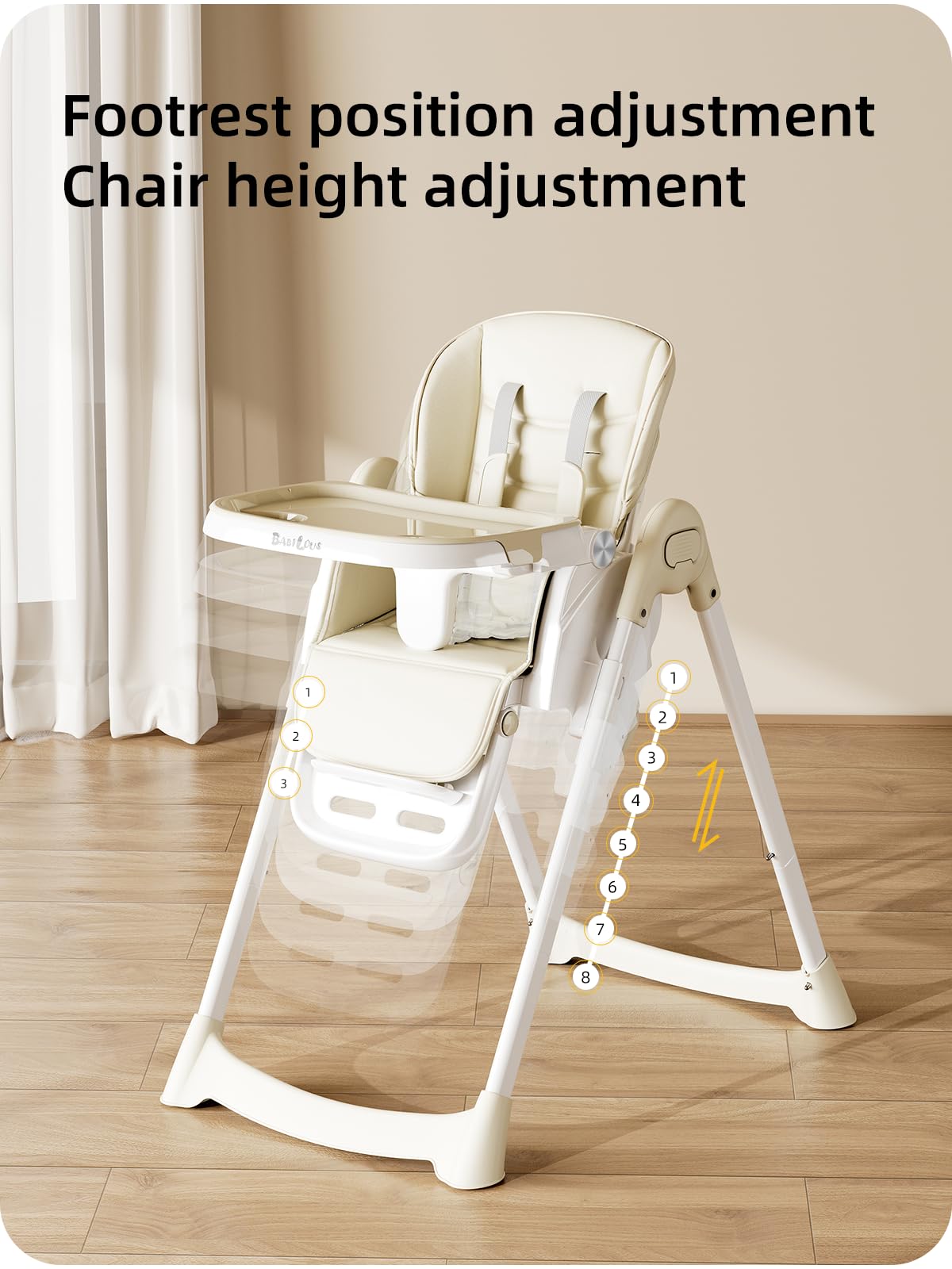Foldable High Chair with Adjustable Height and Removable Tray