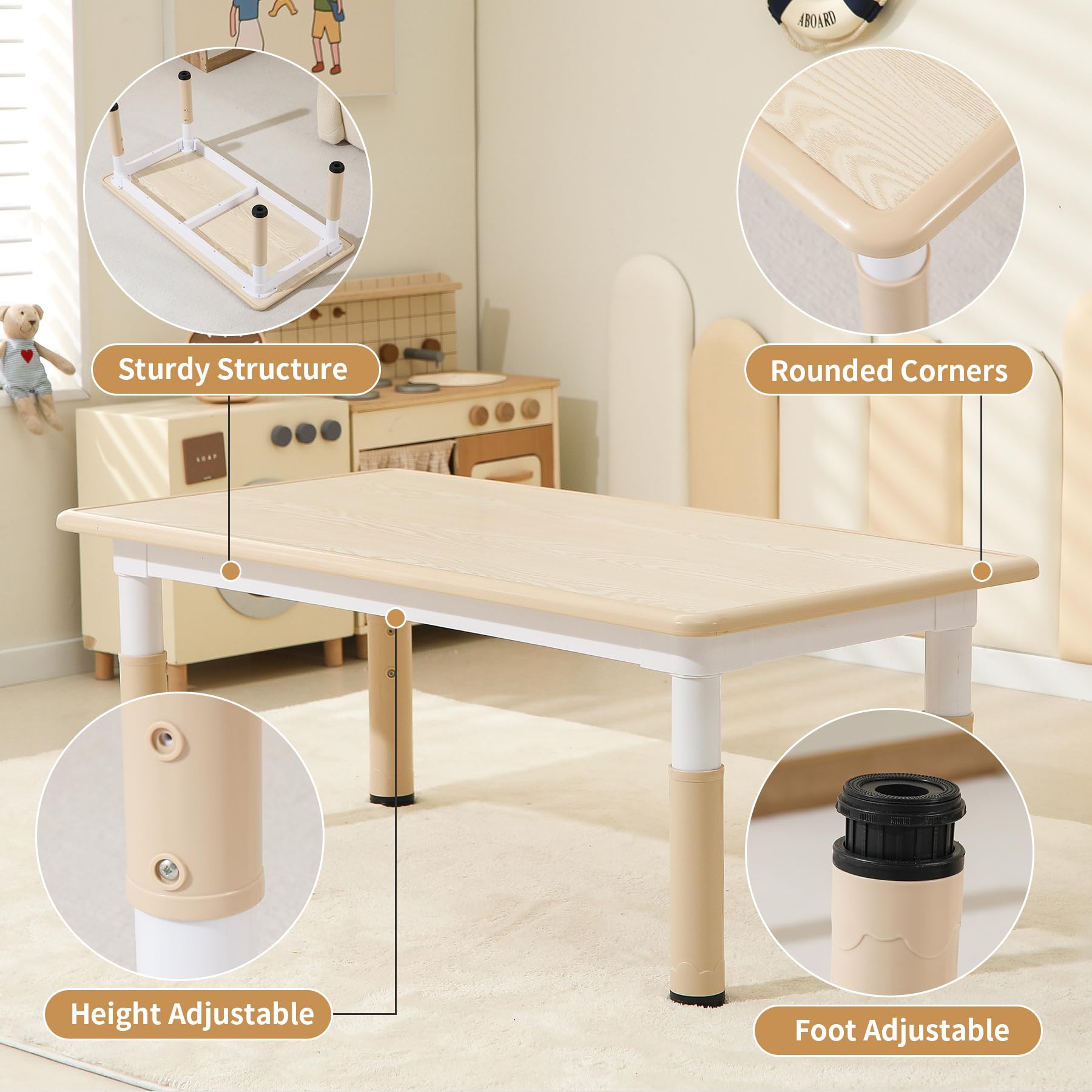 Height Adjustable Kids Table and 4 Chairs Set